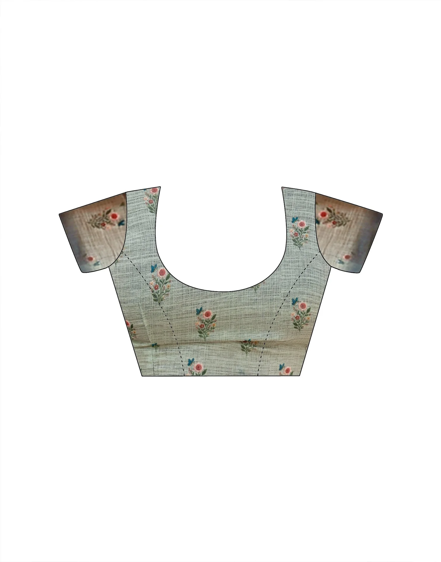 Ash Grey Linen Floral Printed Saree - Image 10