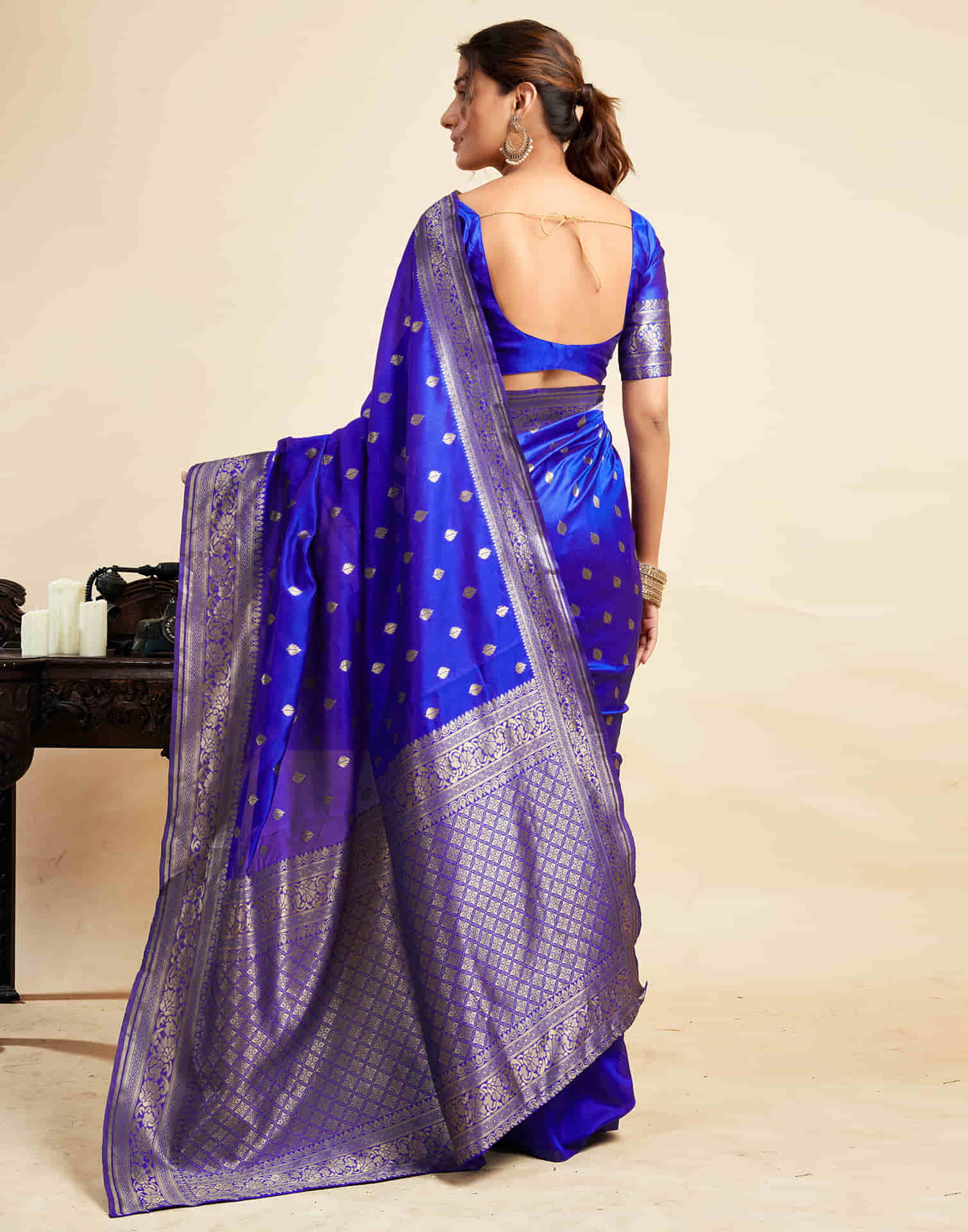 Blue Silk Woven Banarasi Saree - Image 6