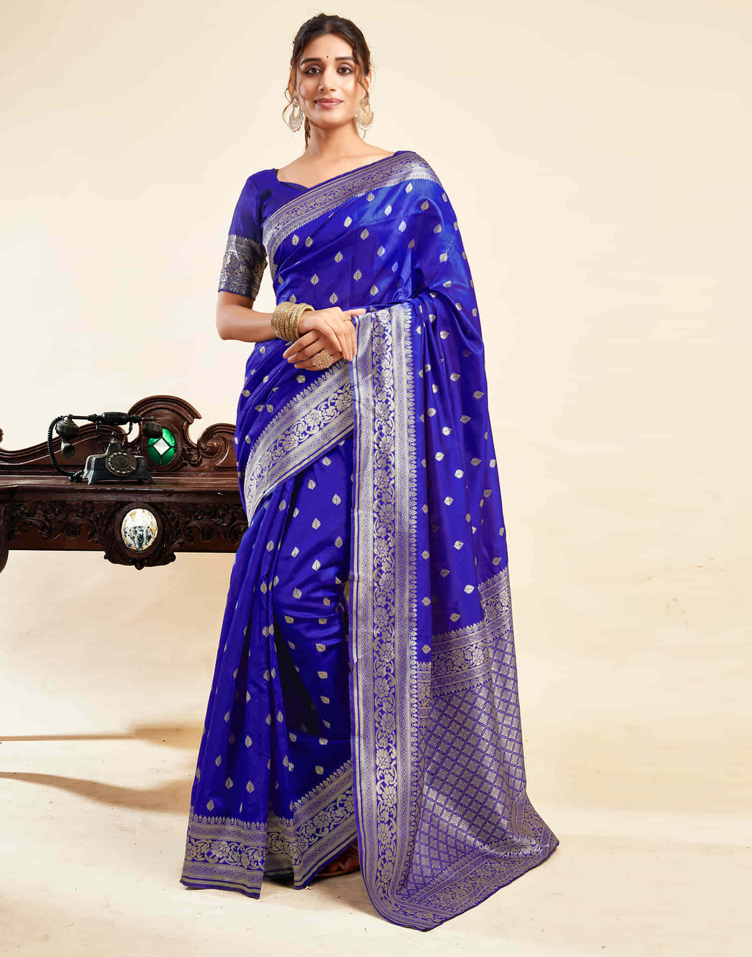 Blue Silk Woven Banarasi Saree - Image 9