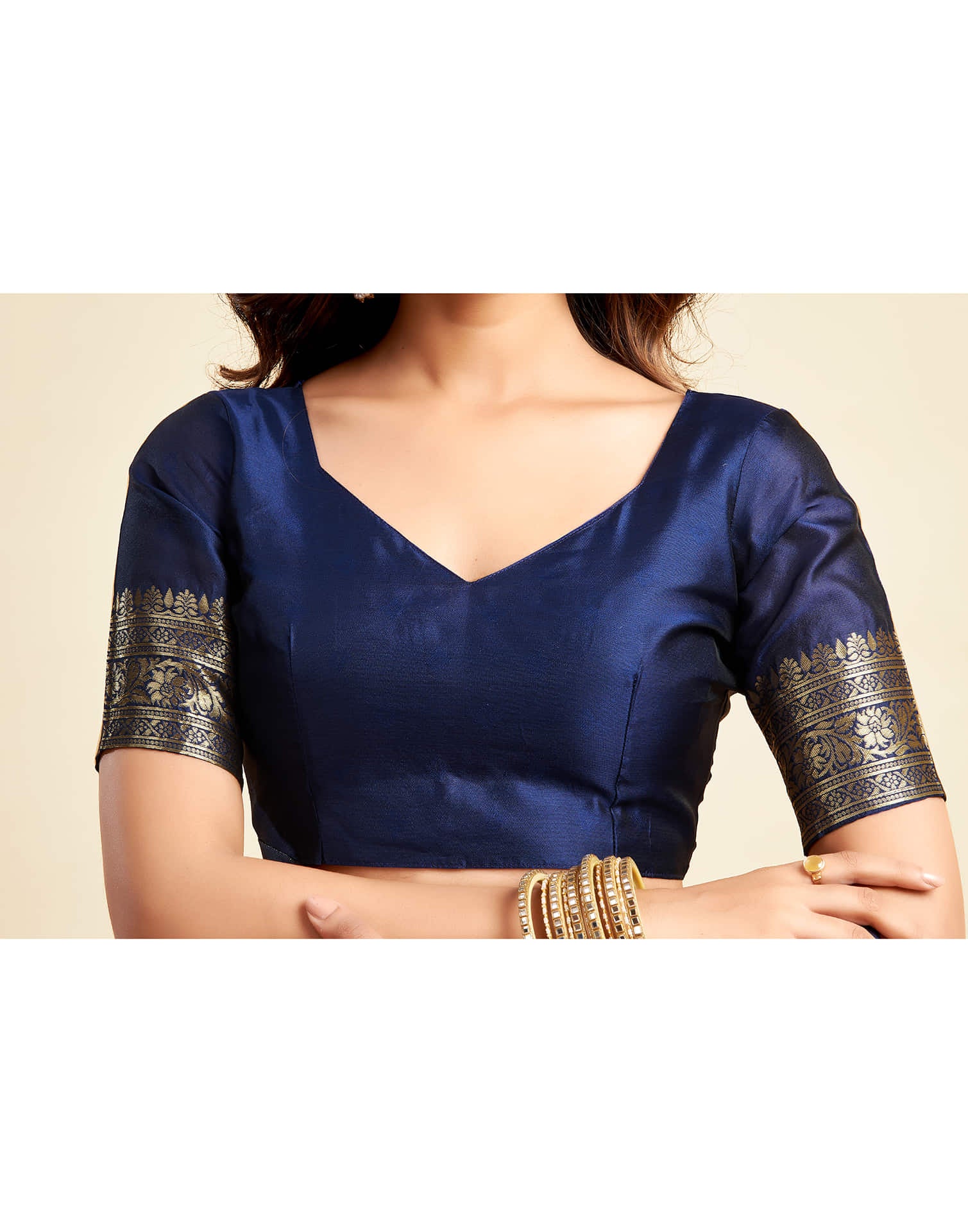 Navy Blue Silk Woven Banarasi Saree - Image 7