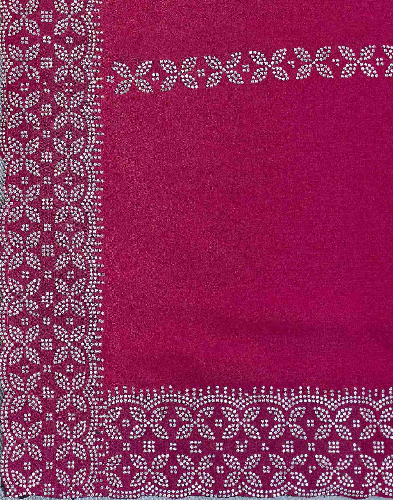 Rani Pink Shimmer Stone Work Swarovski Saree - Image 7