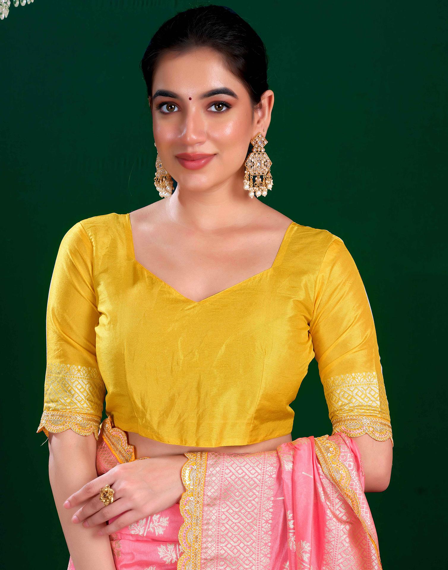 Baby Pink Silk Woven Banarasi Saree - Image 6