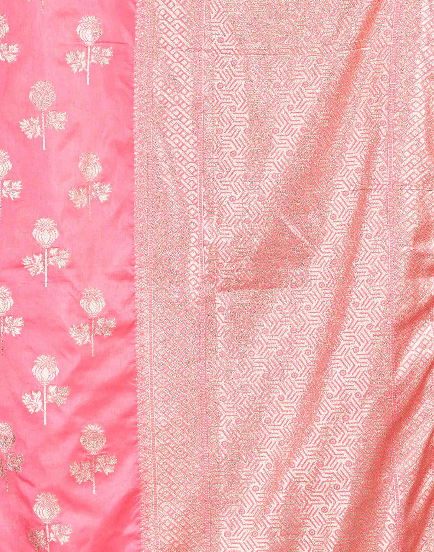 Baby Pink Silk Woven Banarasi Saree - Image 7