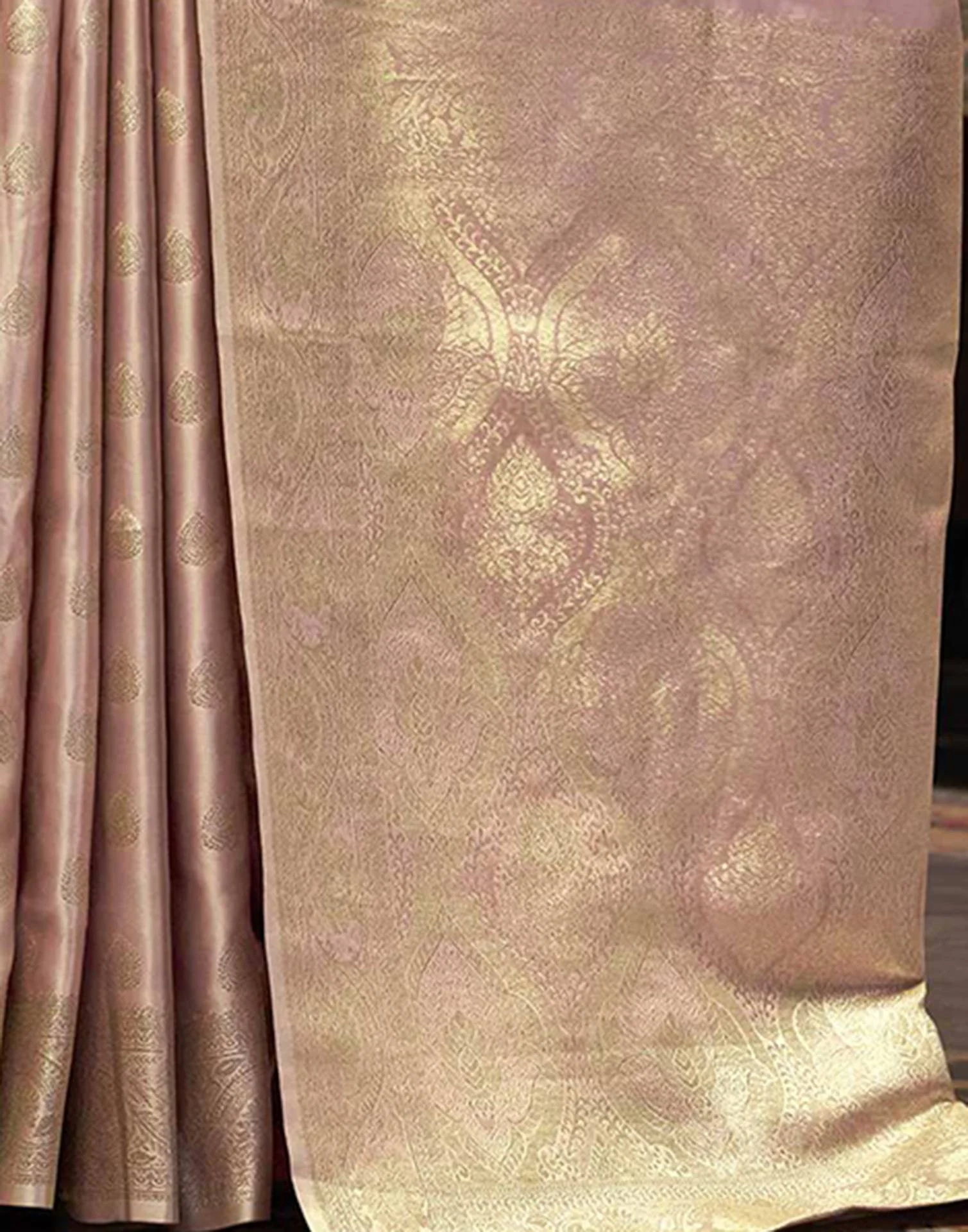 Baby Pink Silk Woven Banarasi Saree - Image 5