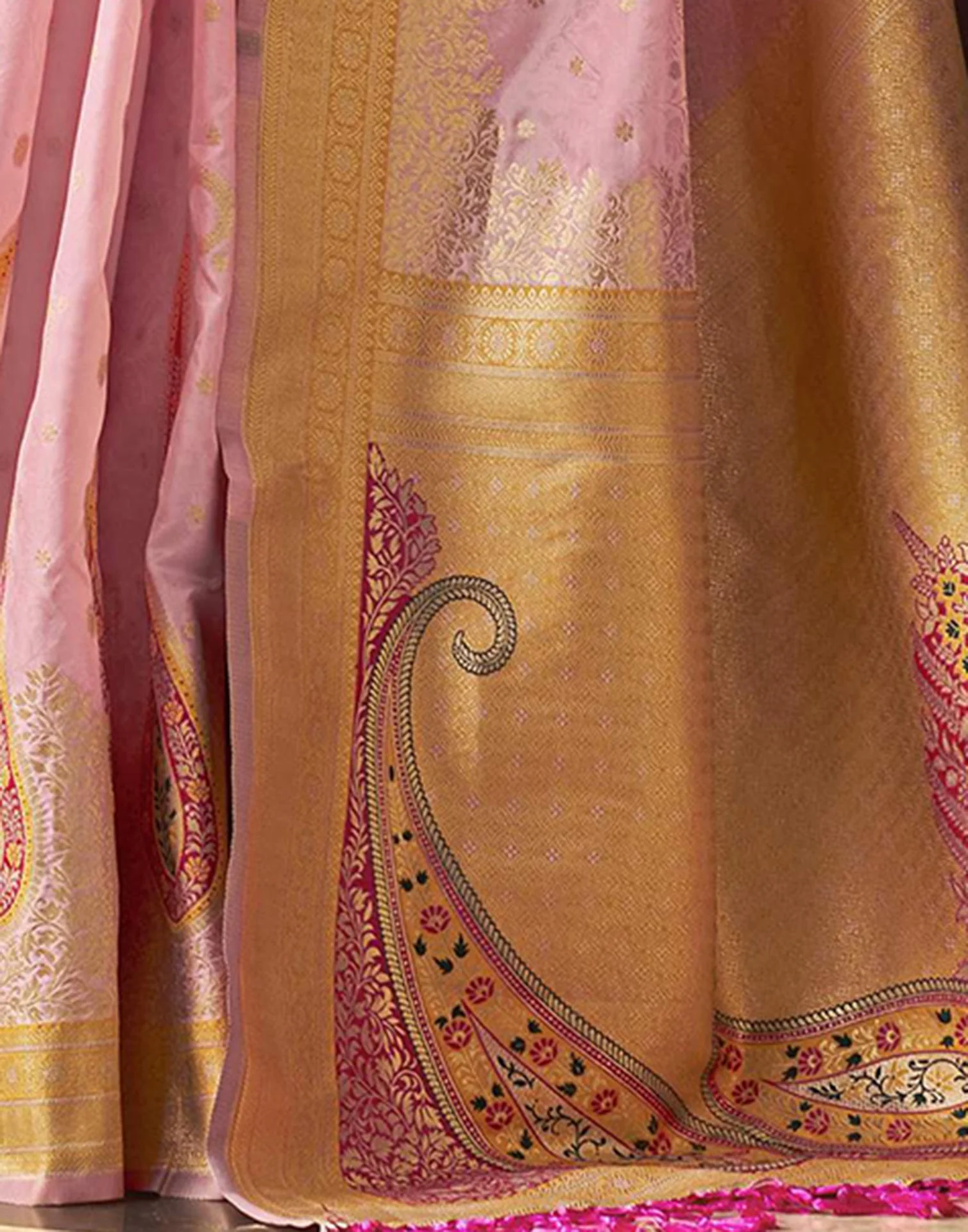 Baby Pink Silk Woven Banarasi Saree - Image 5
