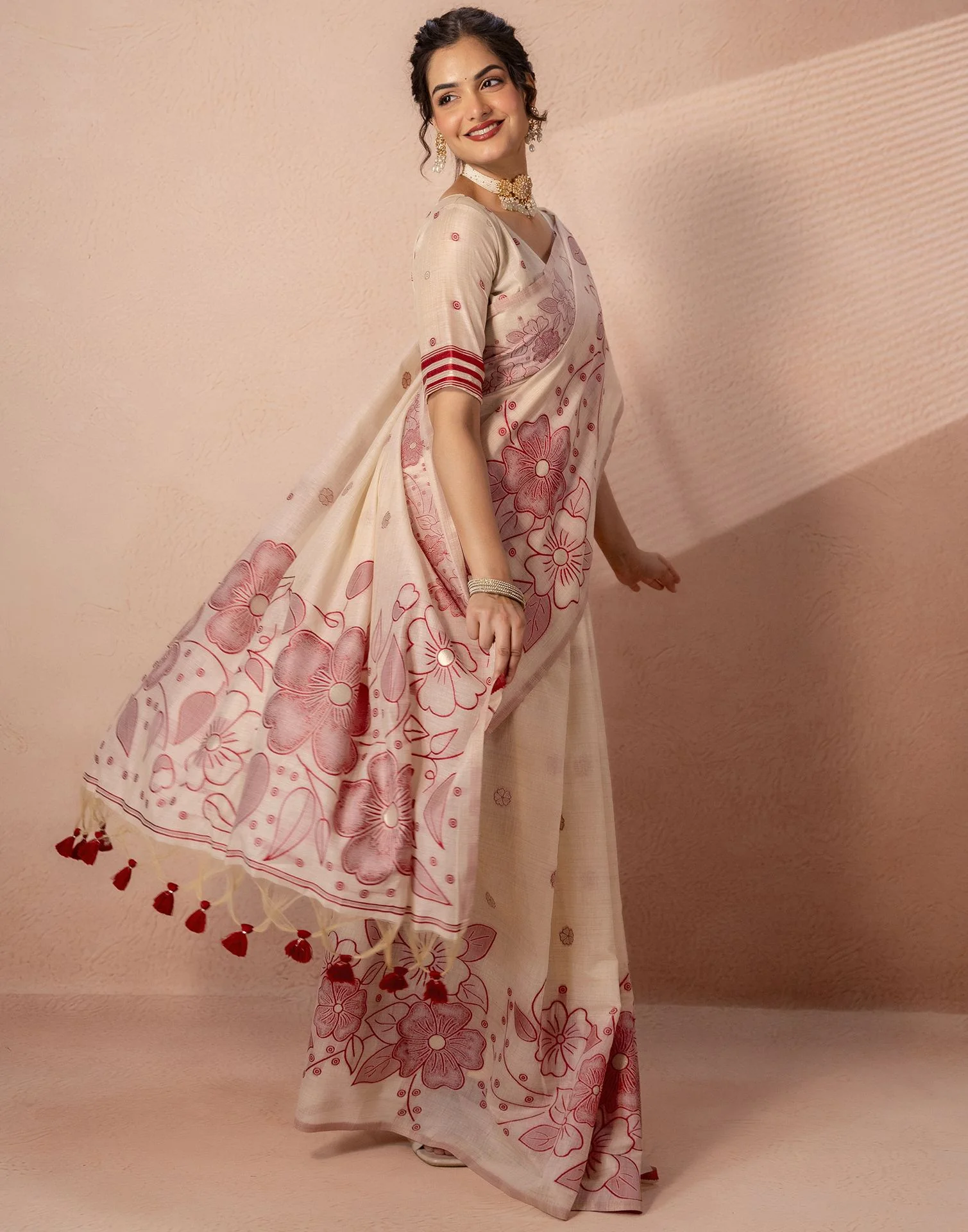 Beige Chanderi Cotton Woven Saree - Image 11