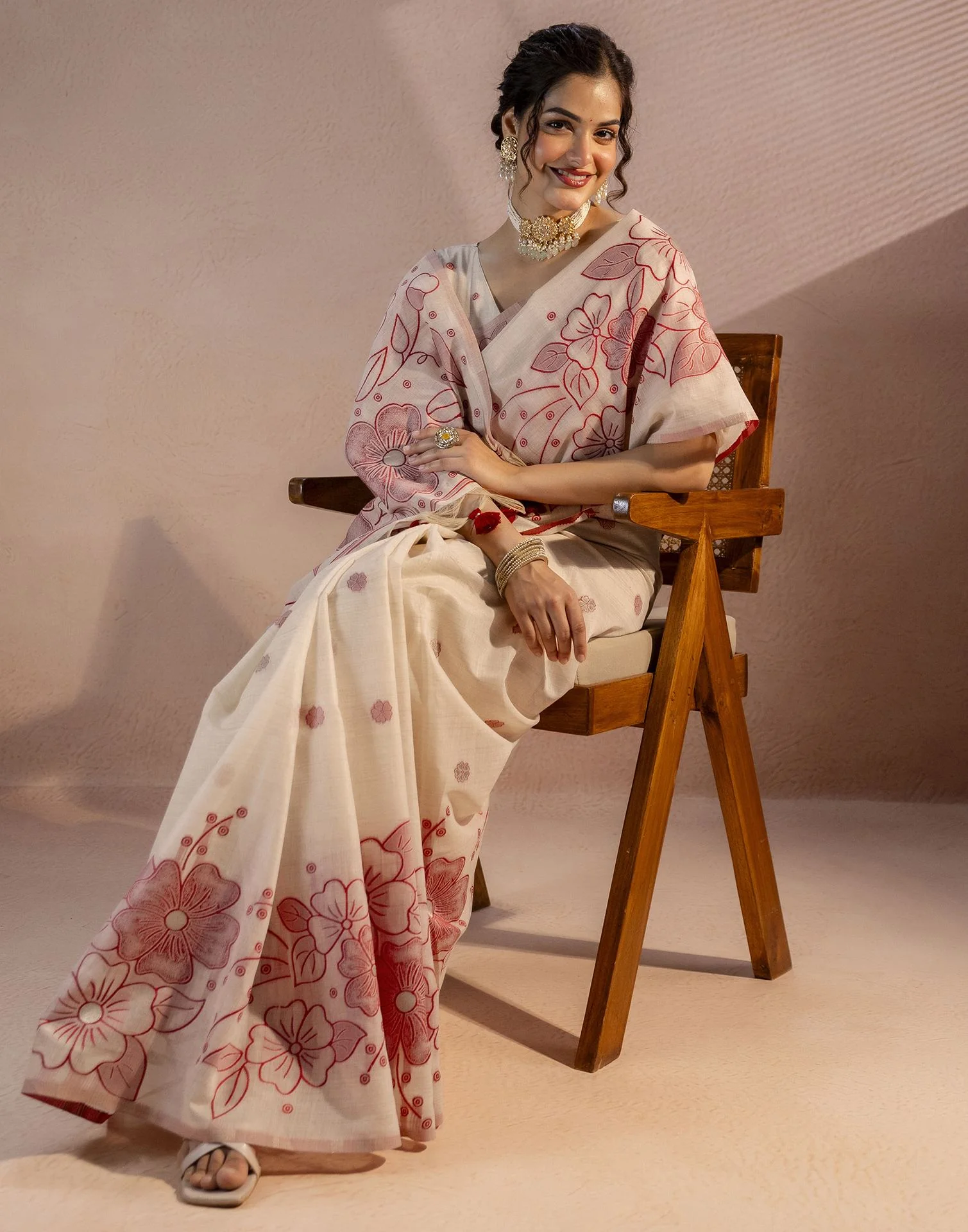 Beige Chanderi Cotton Woven Saree - Image 12