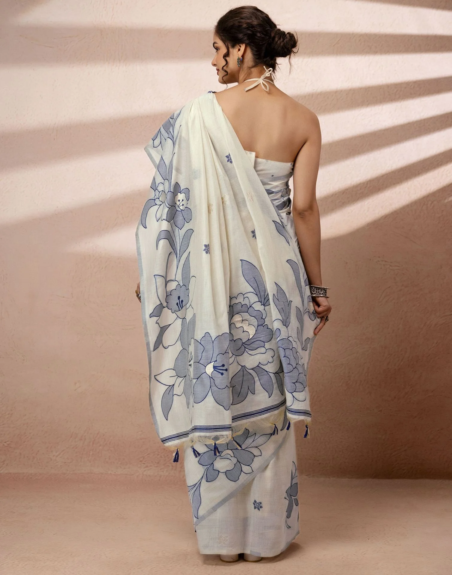 Beige Chanderi Cotton Woven Saree - Image 8