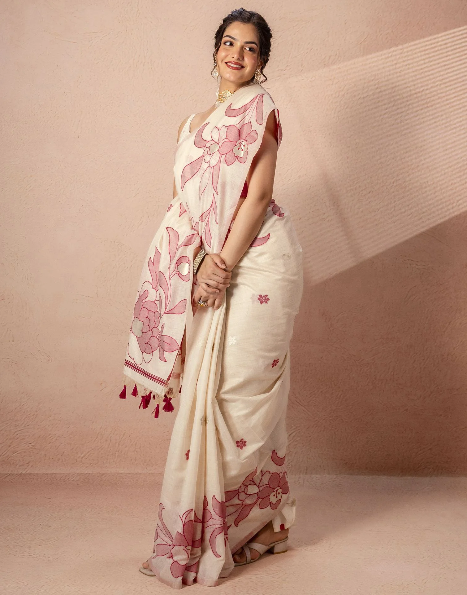 Beige Chanderi Cotton Woven Saree - Image 10