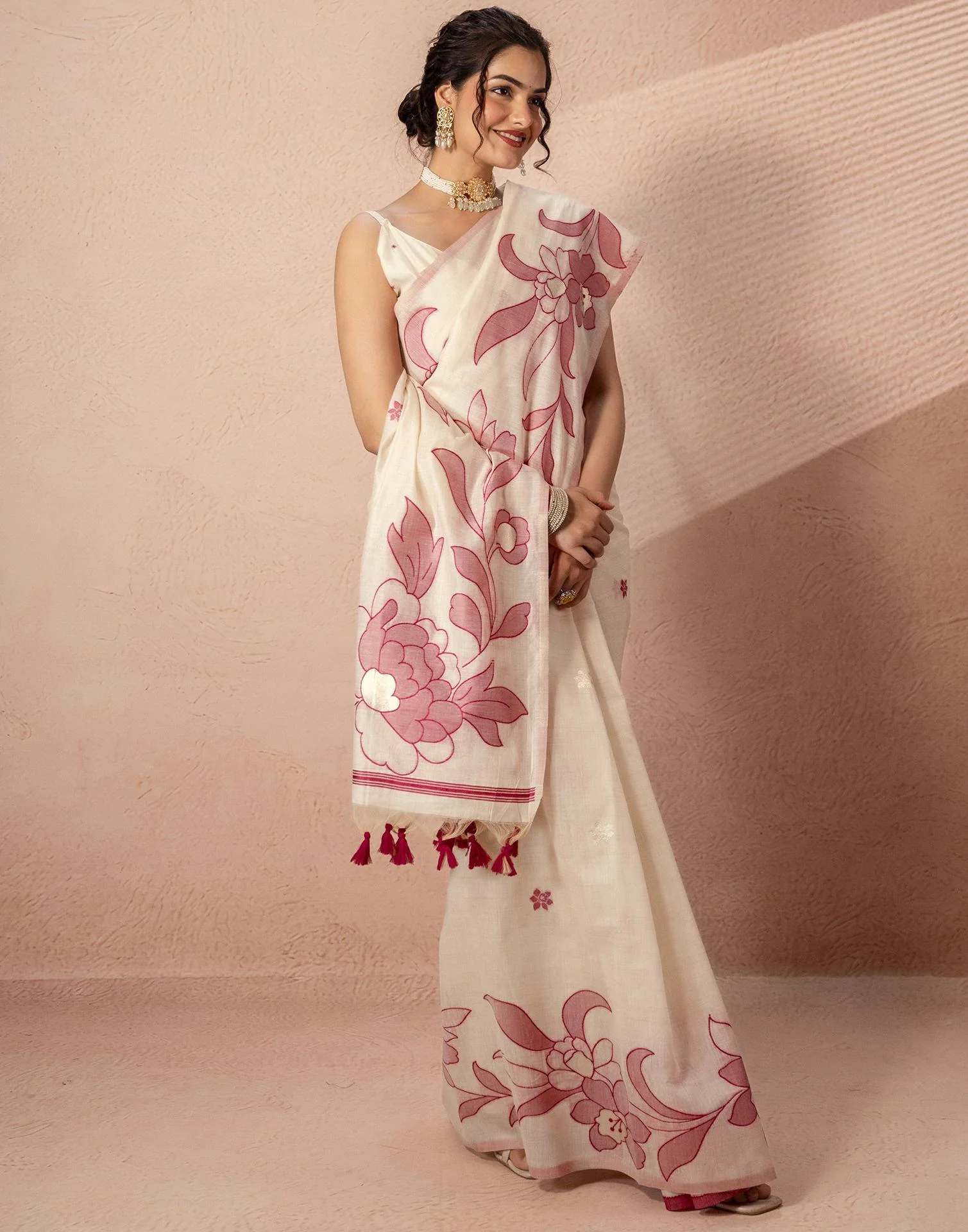 Beige Chanderi Cotton Woven Saree - Image 11