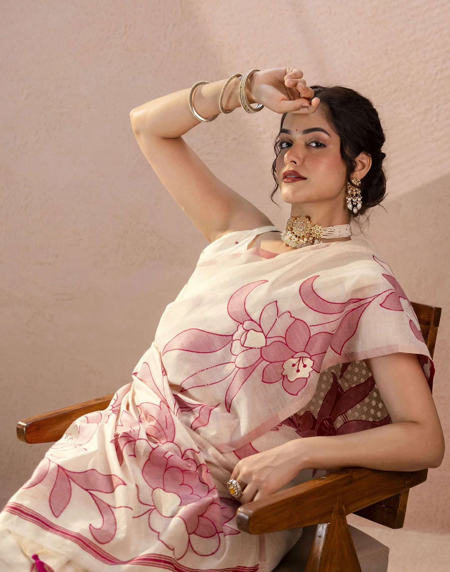Beige Chanderi Cotton Woven Saree - Image 5