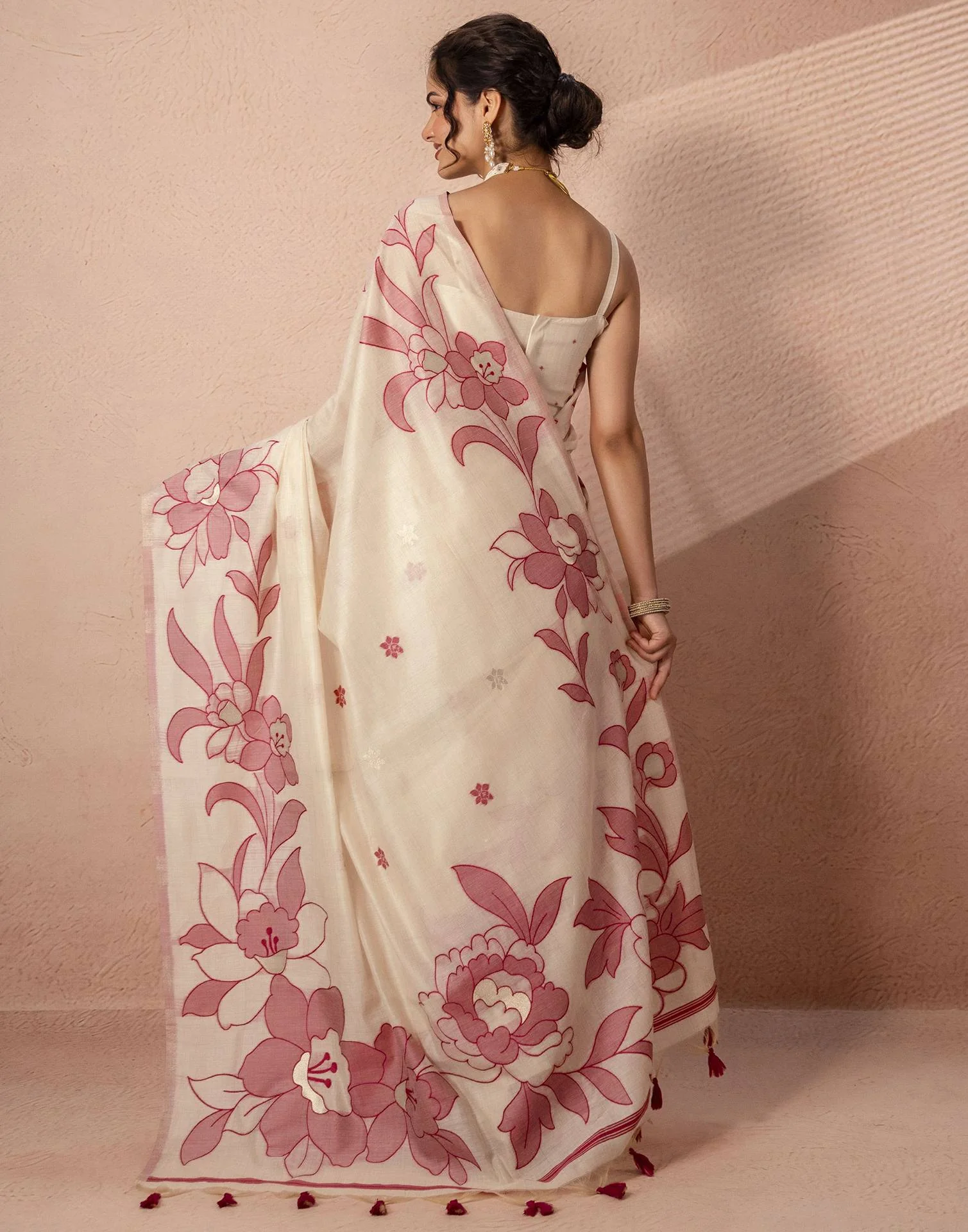 Beige Chanderi Cotton Woven Saree - Image 7