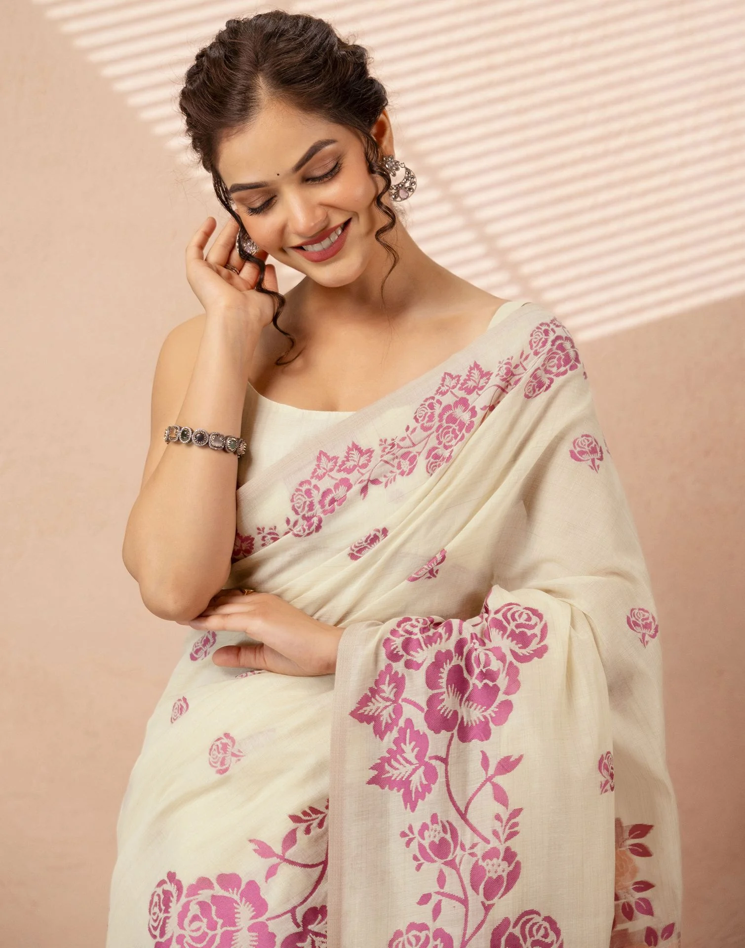 Beige Chanderi Cotton Woven Saree - Image 11