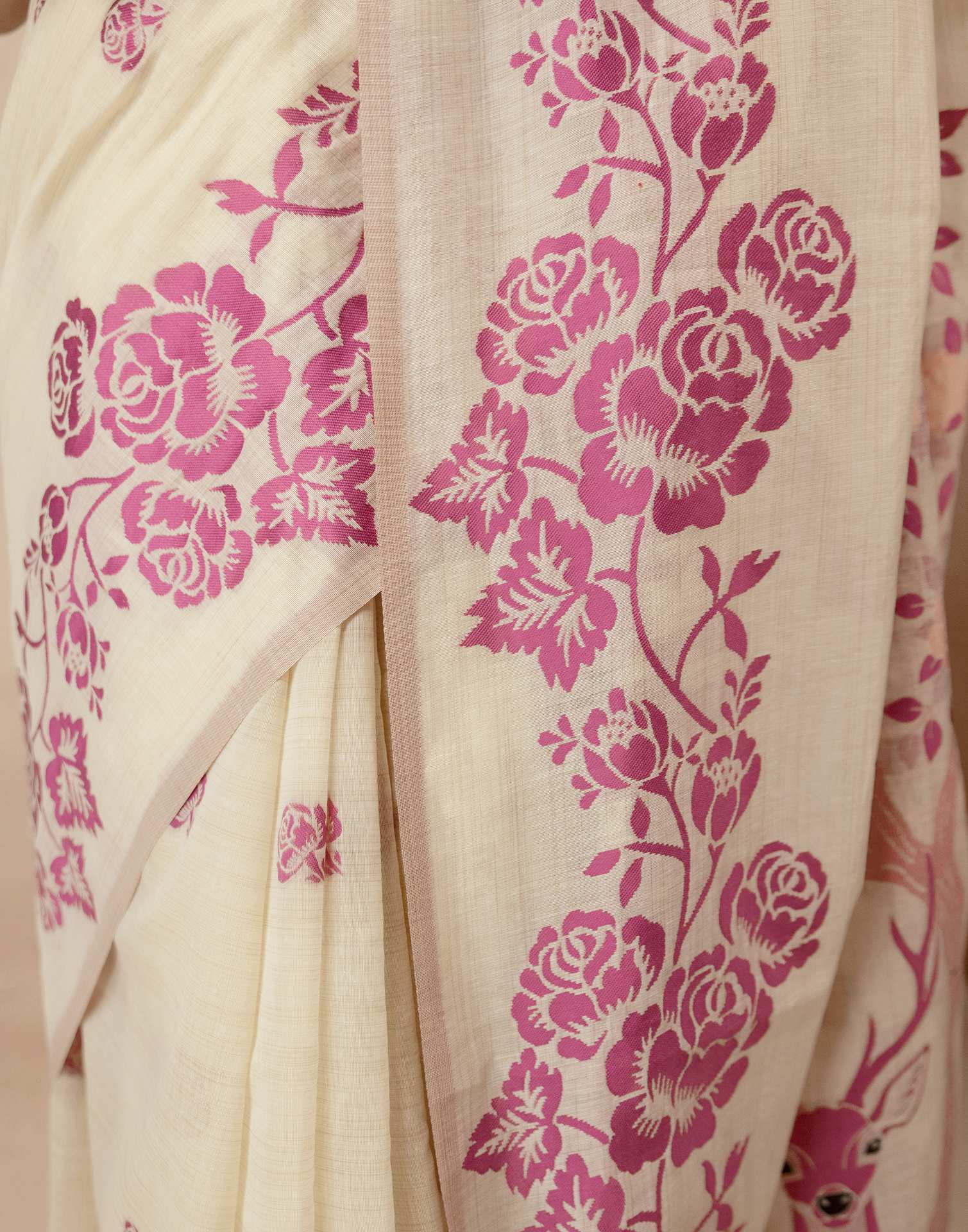 Beige Chanderi Cotton Woven Saree - Image 12
