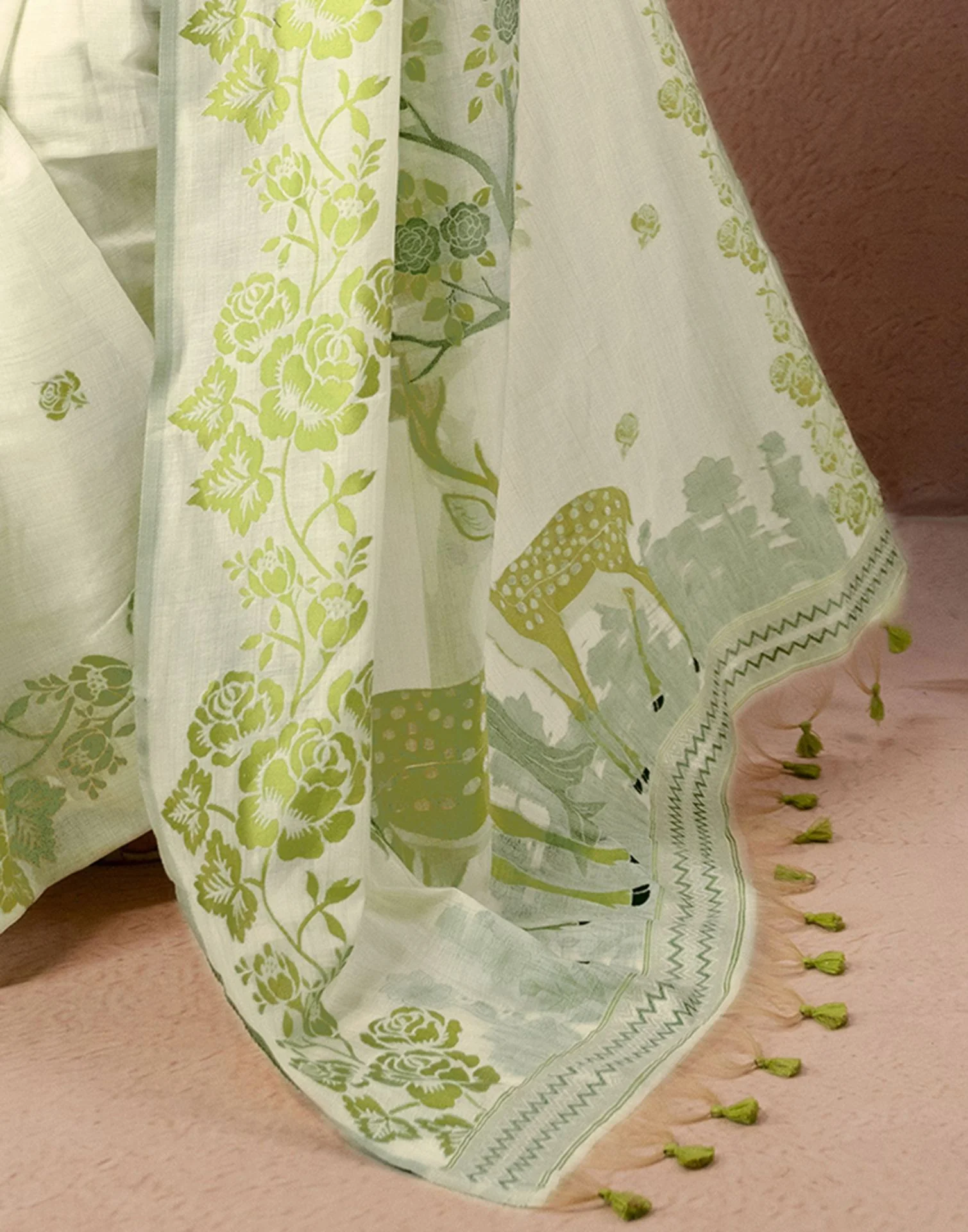 Beige Chanderi Cotton Woven Saree - Image 13