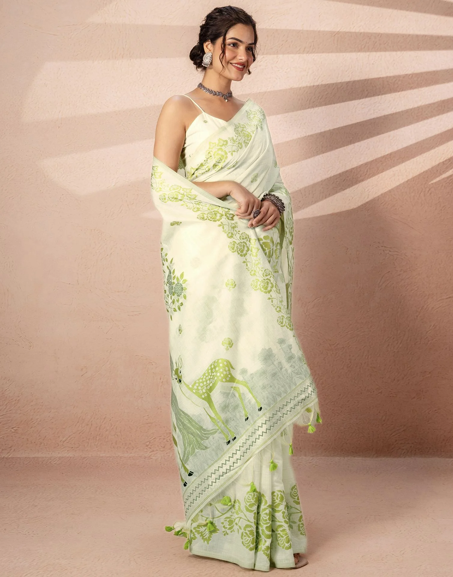 Beige Chanderi Cotton Woven Saree - Image 6