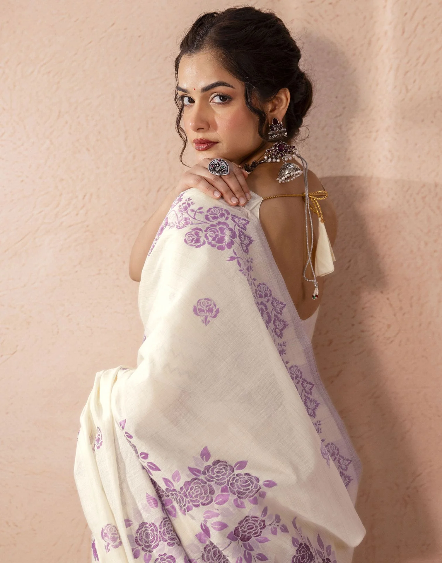 Beige Chanderi Cotton Woven Saree - Image 10