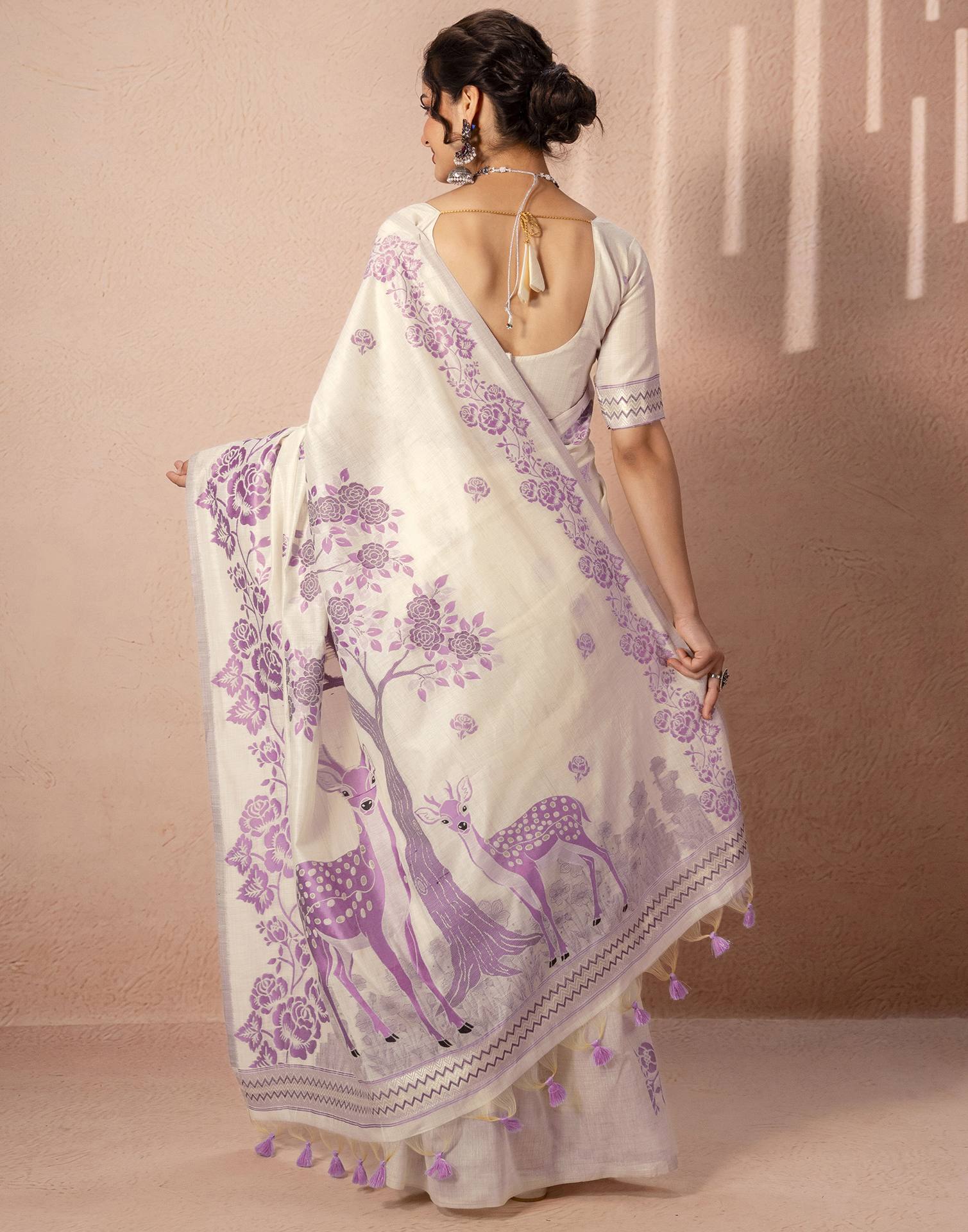Beige Chanderi Cotton Woven Saree - Image 6