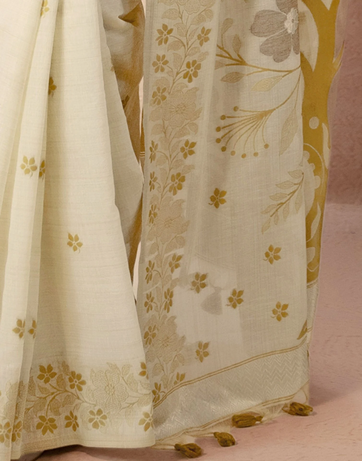 Beige Chanderi Cotton Woven Saree - Image 12