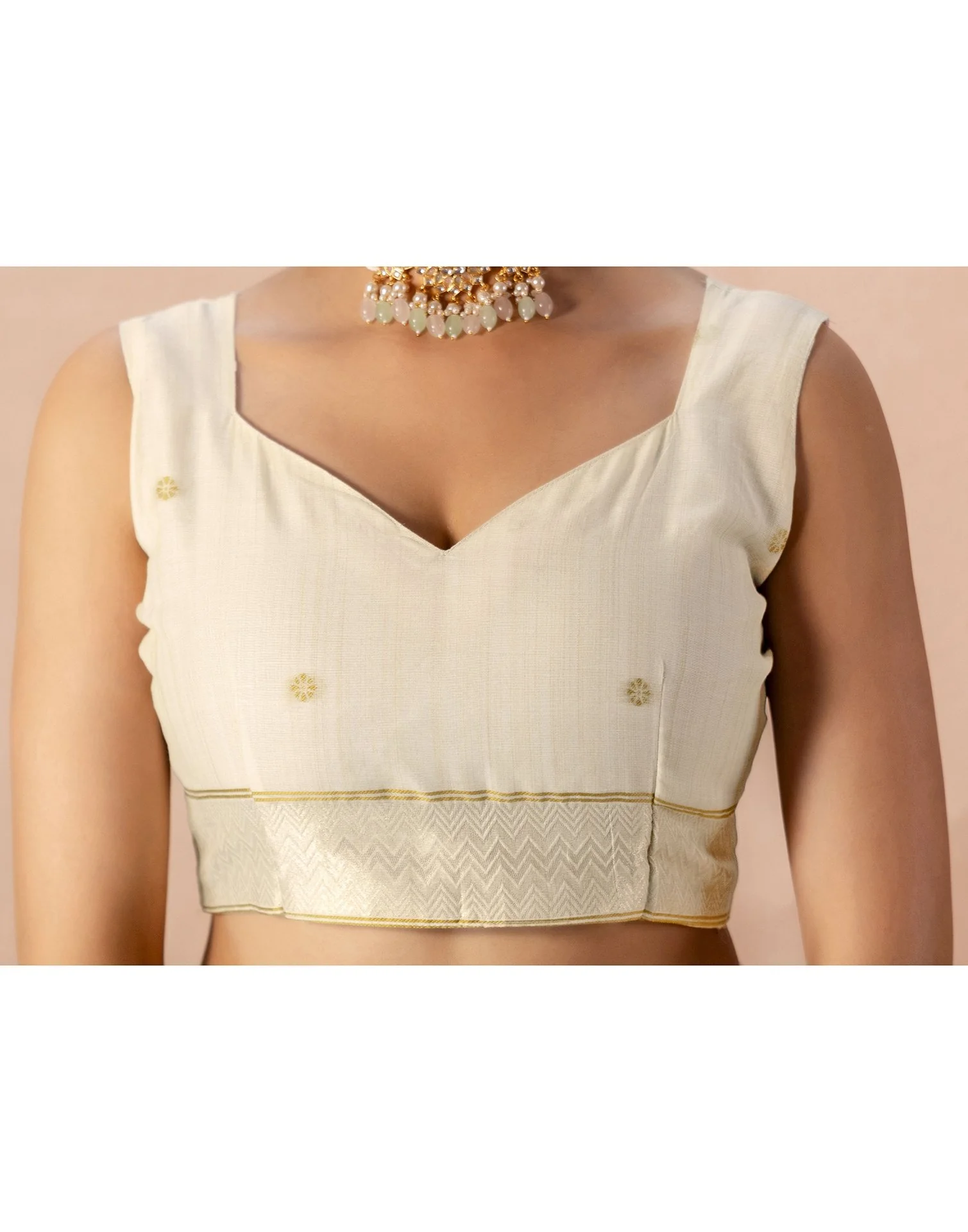 Beige Chanderi Cotton Woven Saree - Image 15