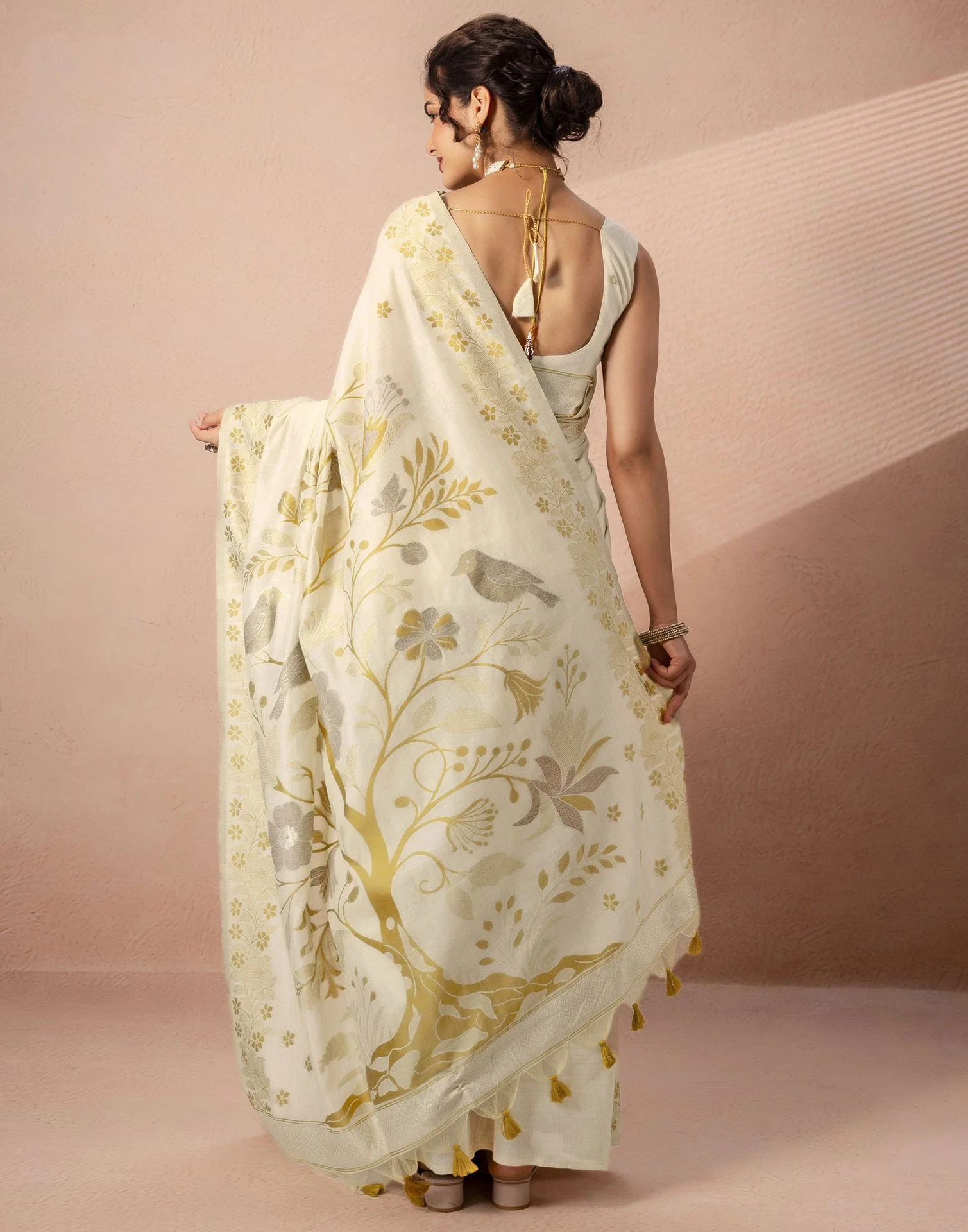 Beige Chanderi Cotton Woven Saree - Image 6