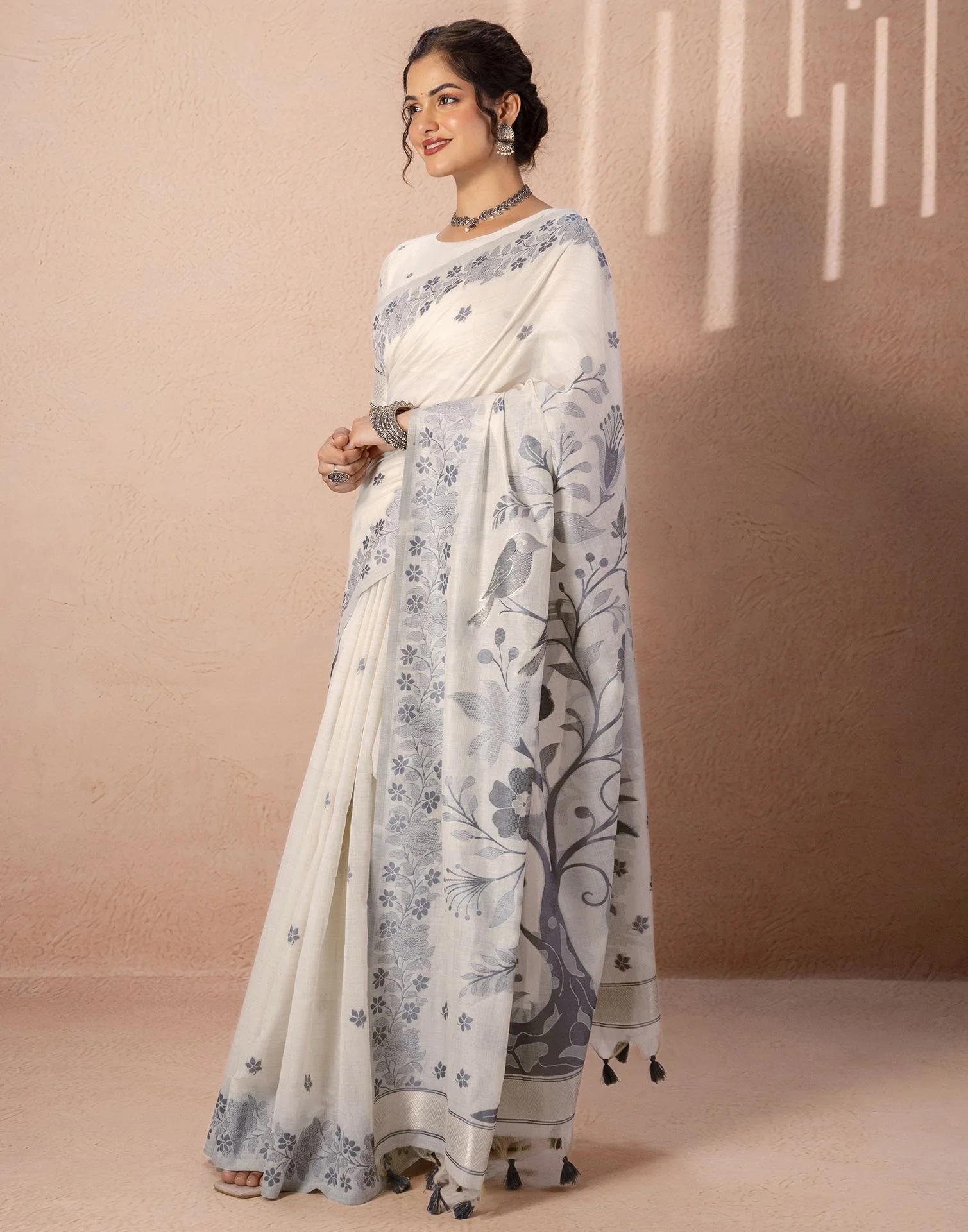 Beige Chanderi Cotton Woven Saree - Image 6