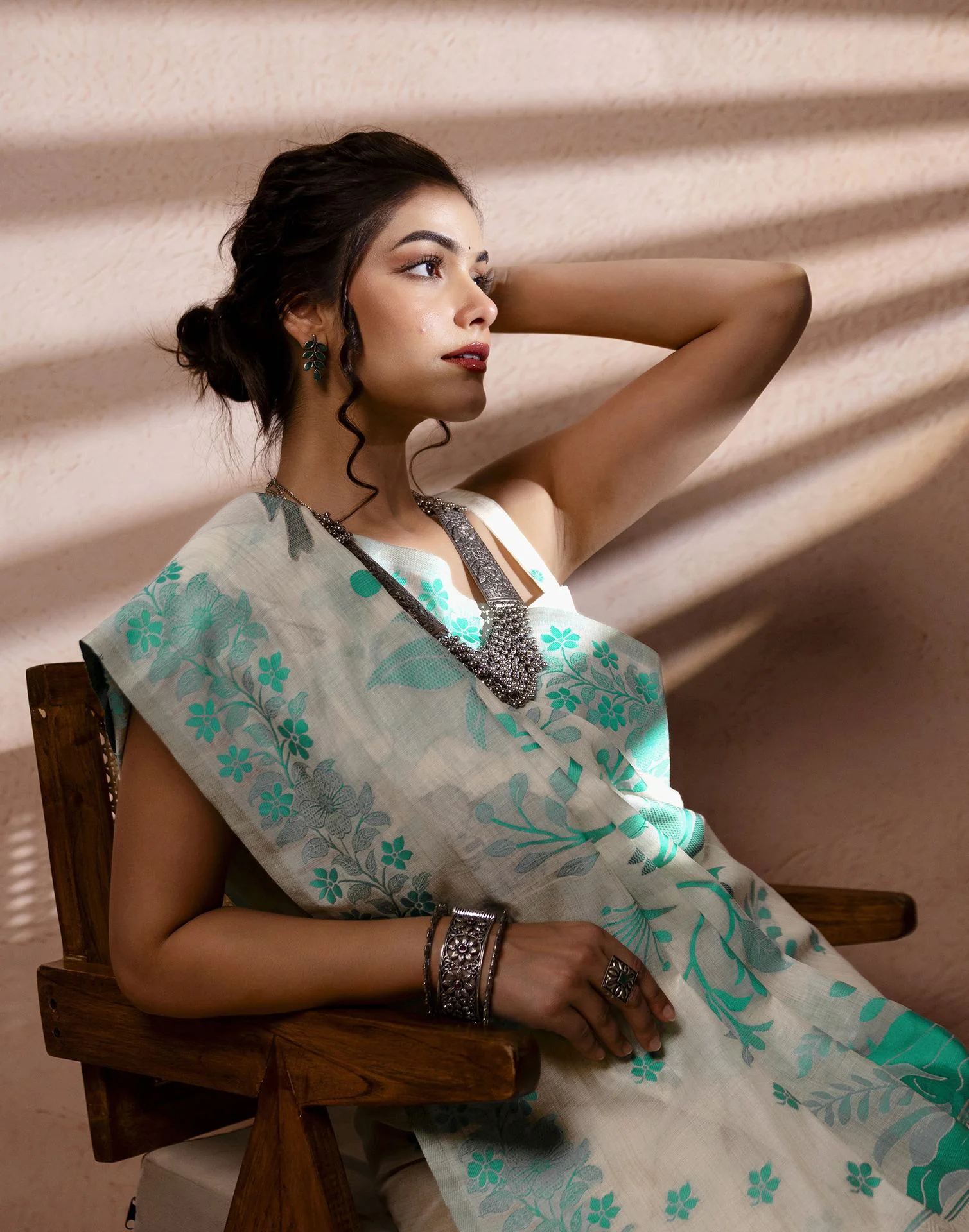 Beige Chanderi Cotton Woven Saree - Image 13