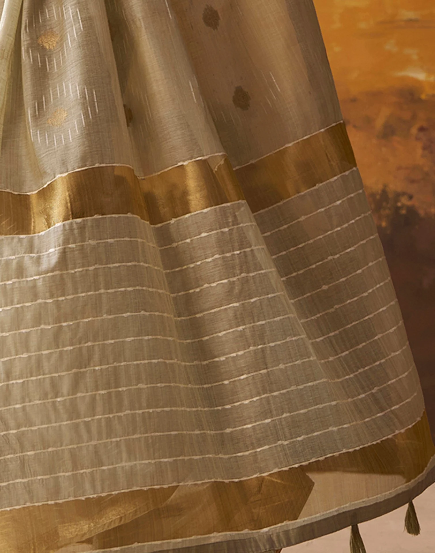 Beige Cotton Chanderi Woven Saree - Image 7