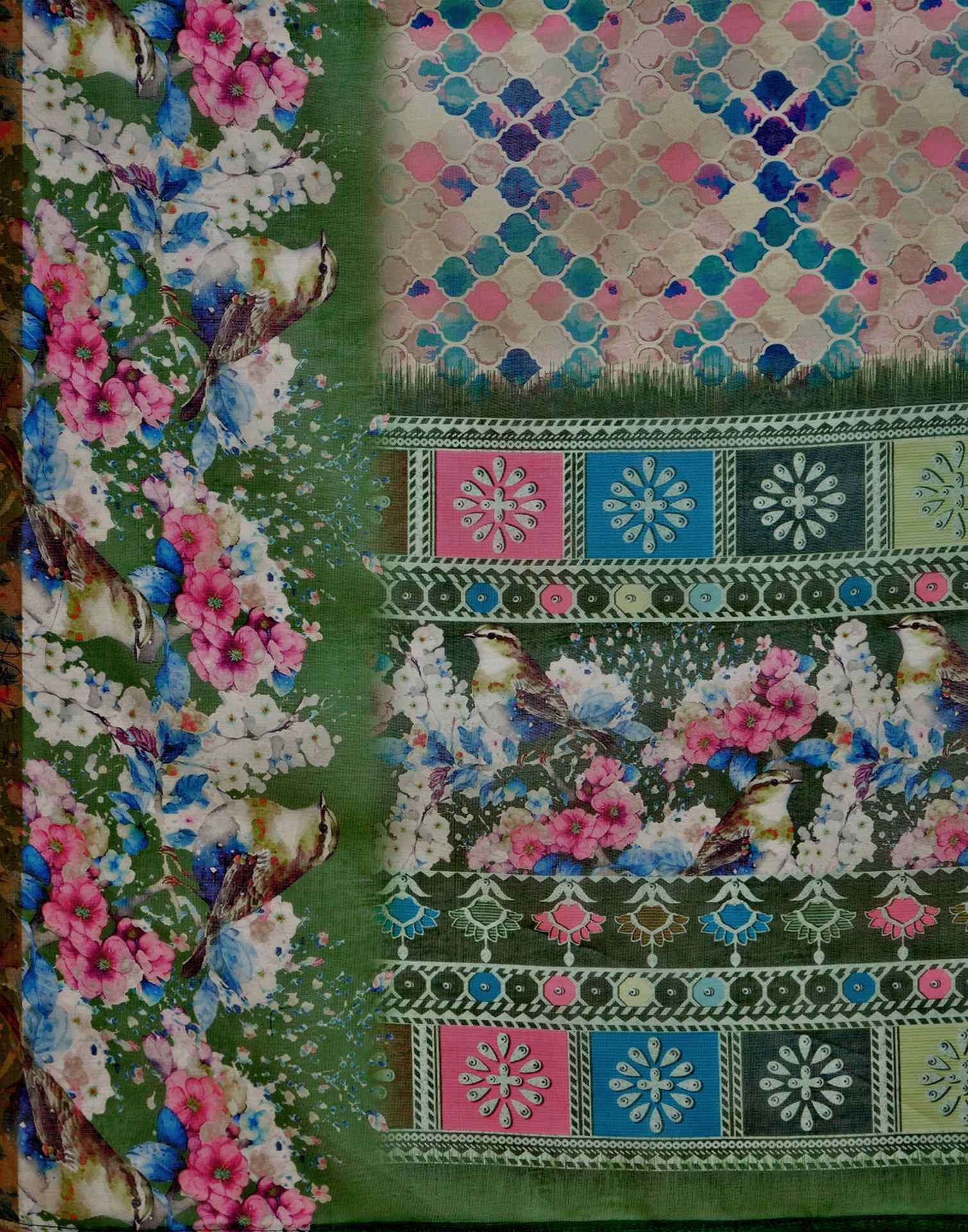 Beige Cotton Linen Printed Saree - Image 9