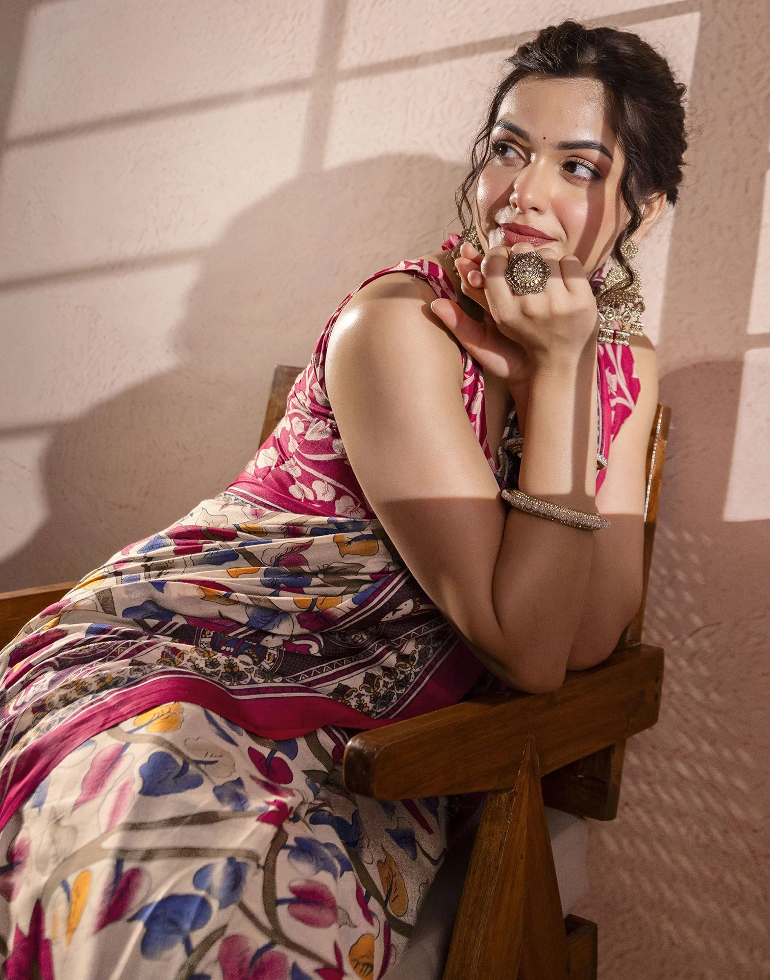Beige Cotton Printed Kalamkari Saree - Image 12