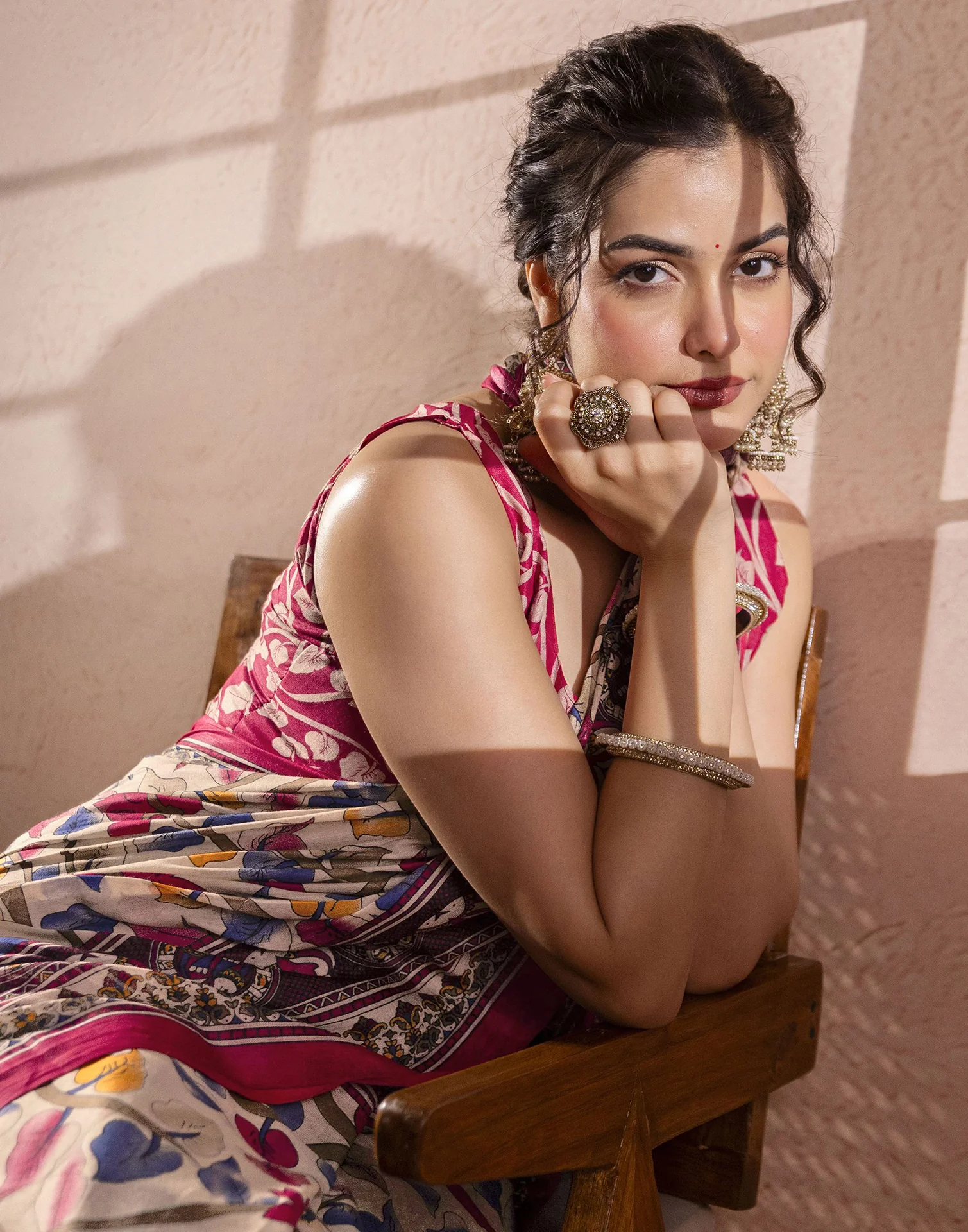 Beige Cotton Printed Kalamkari Saree - Image 2