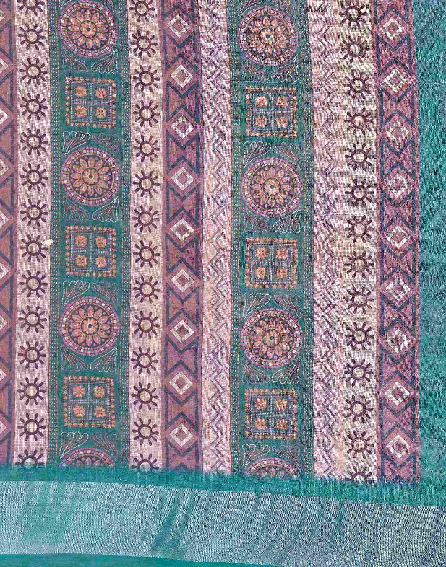 Beige Cotton Printed Saree - Image 8