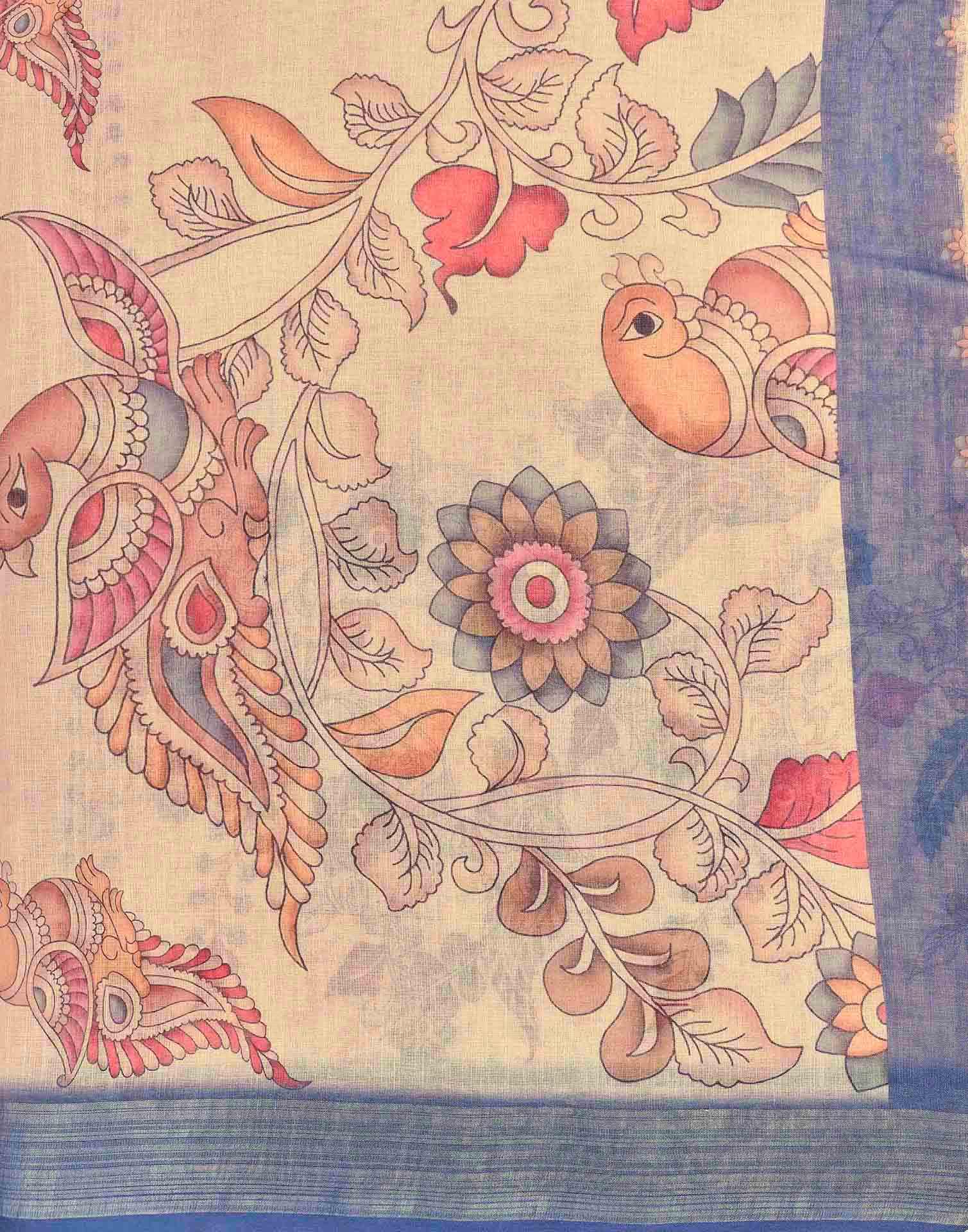Beige Cotton Printed Saree - Image 8