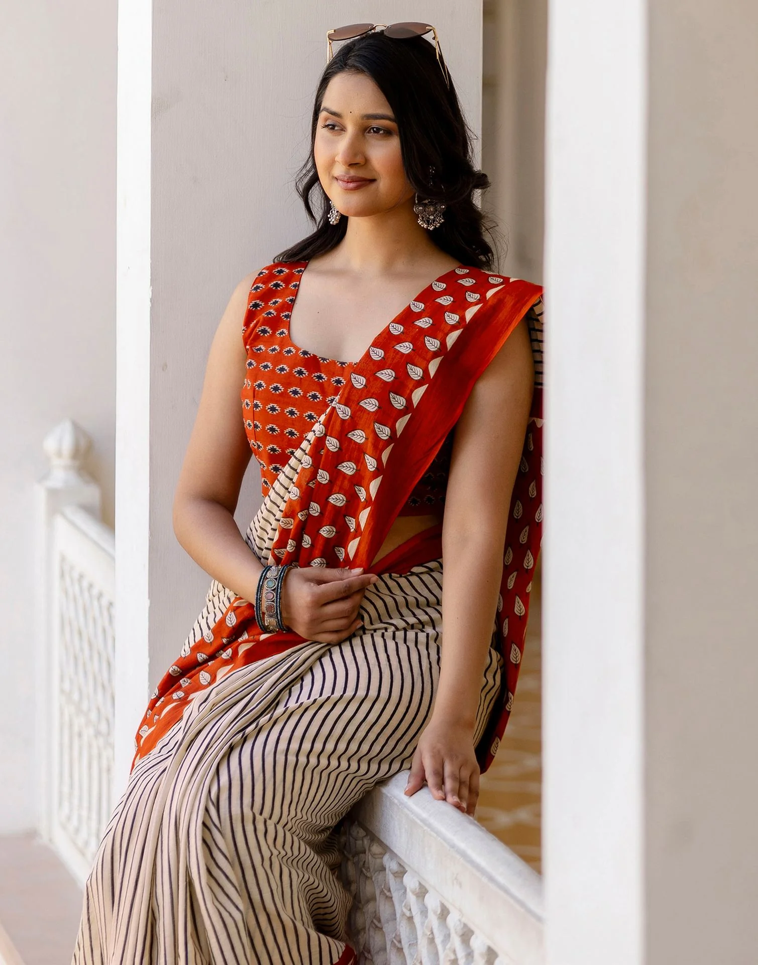 Beige Cotton Printed Saree - Image 5