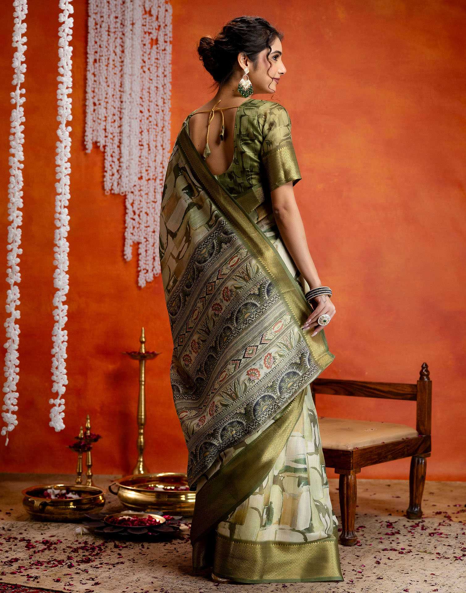 Beige Cotton Printed Woven Saree - Image 7