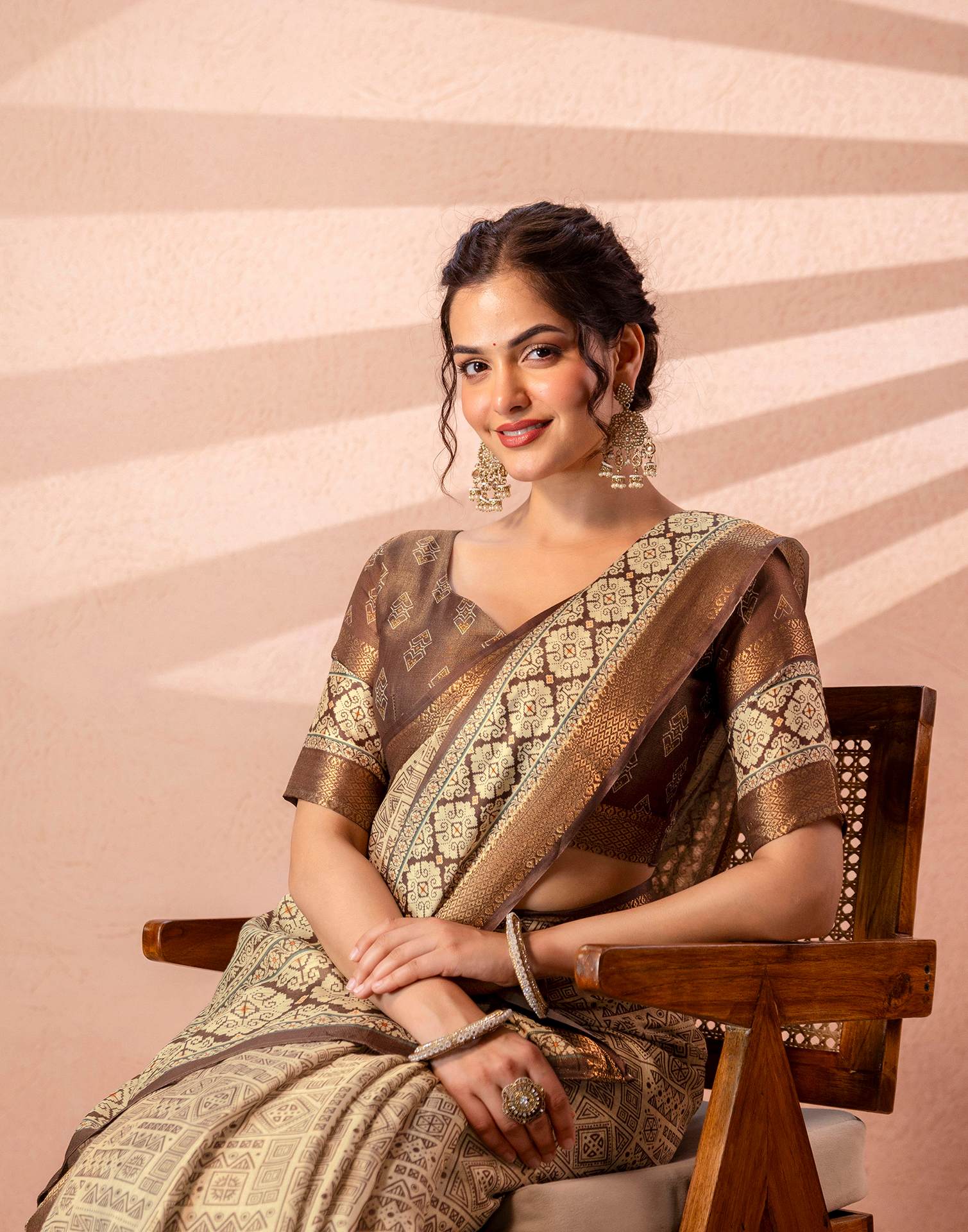 Beige Cotton Silk Printed Woven Border Saree - Image 4