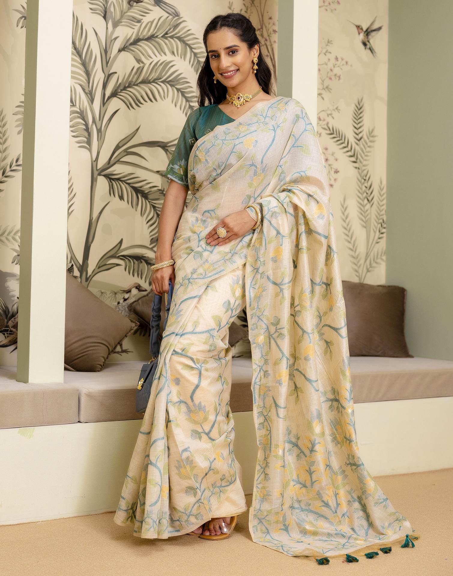 Beige Cotton Woven Saree - Image 10