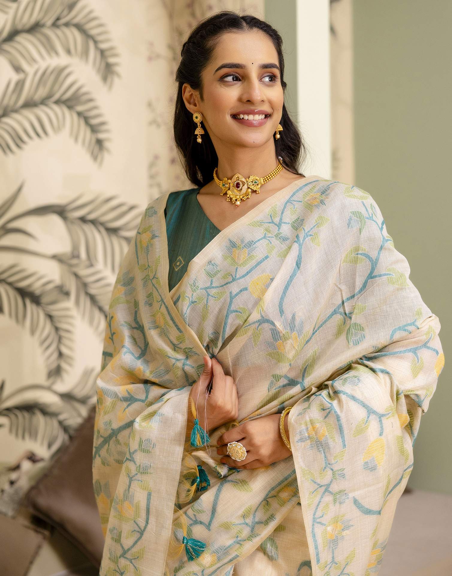 Beige Cotton Woven Saree - Image 8
