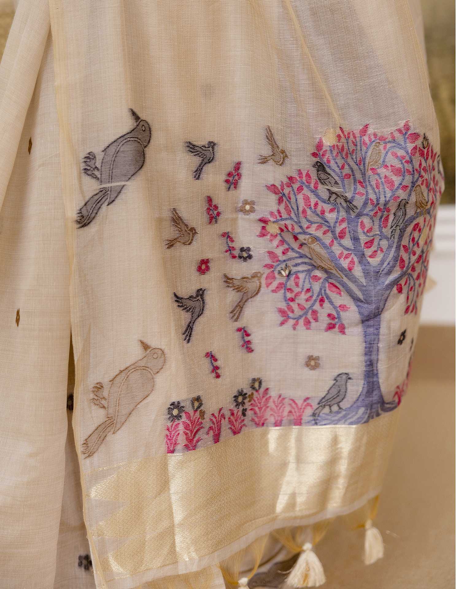 Beige Cotton Woven Saree - Image 12