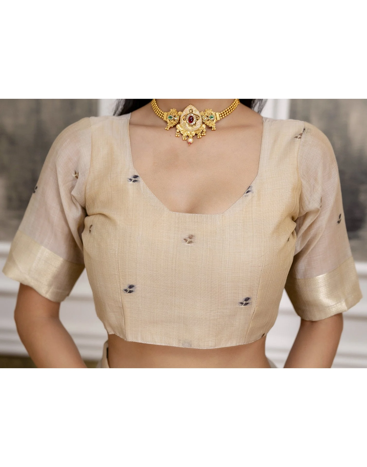 Beige Cotton Woven Saree - Image 13