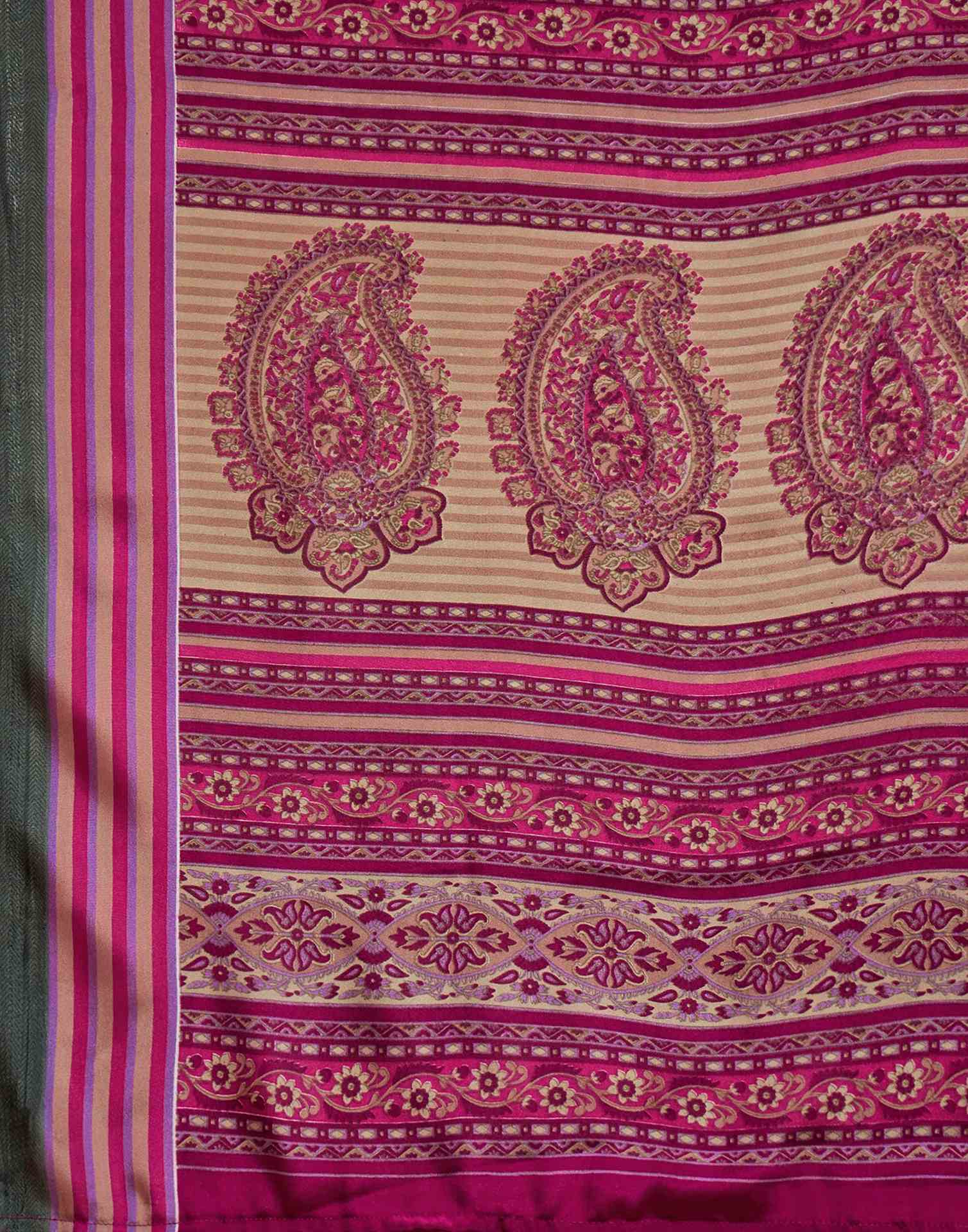 Beige Crepe Silk Printed Saree - Image 8