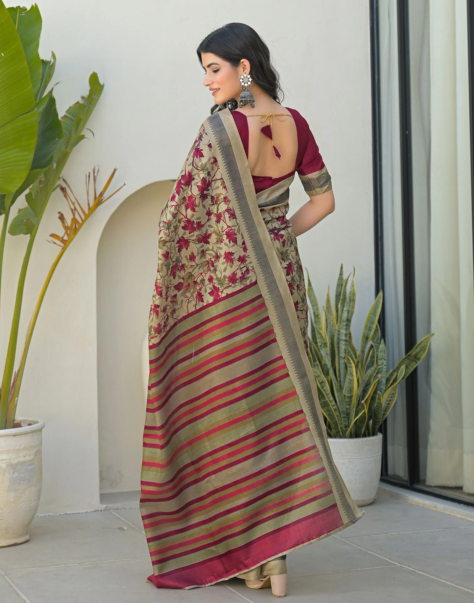 Beige Khadi Printed Saree - Image 3