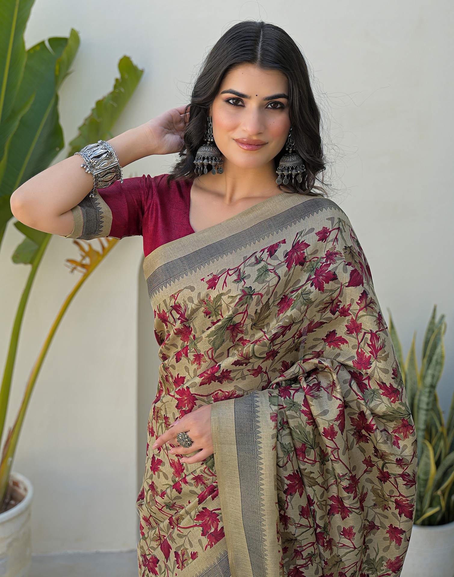 Beige Khadi Printed Saree - Image 5