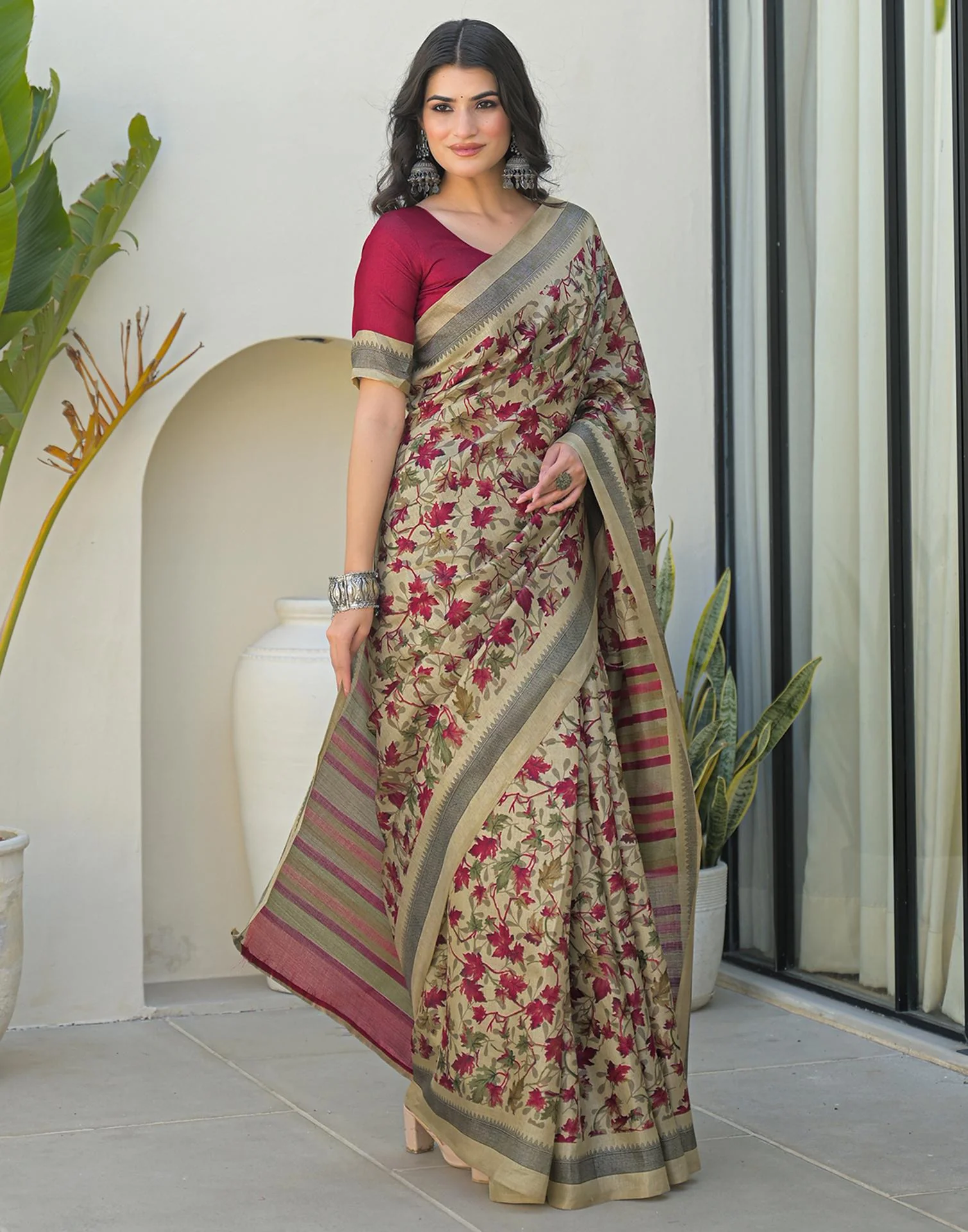 Beige Khadi Printed Saree - Image 7