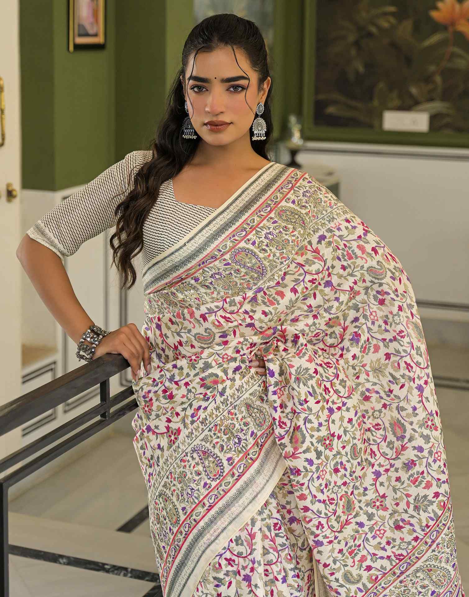 Beige Khadi Printed Saree
