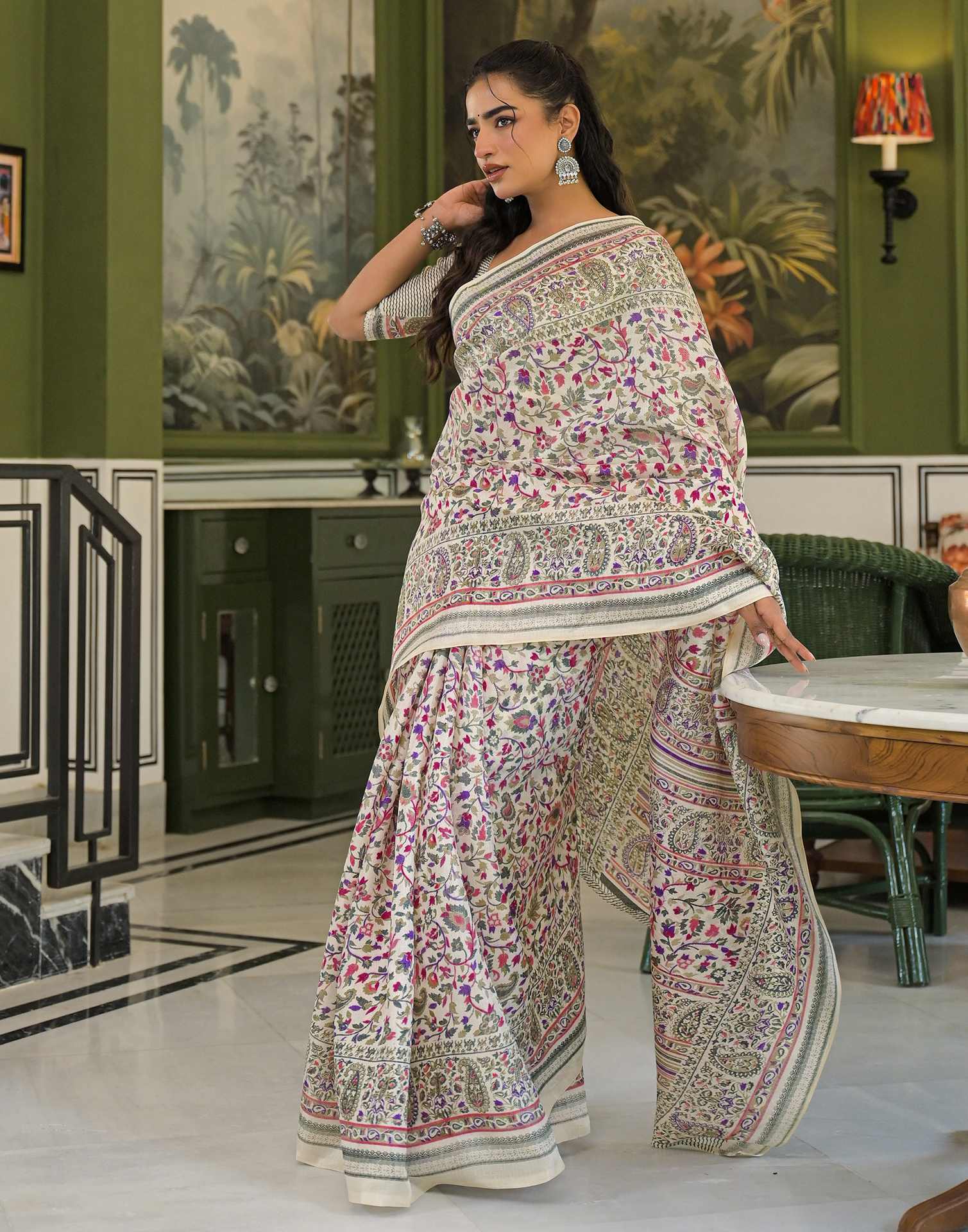 Beige Khadi Printed Saree - Image 5