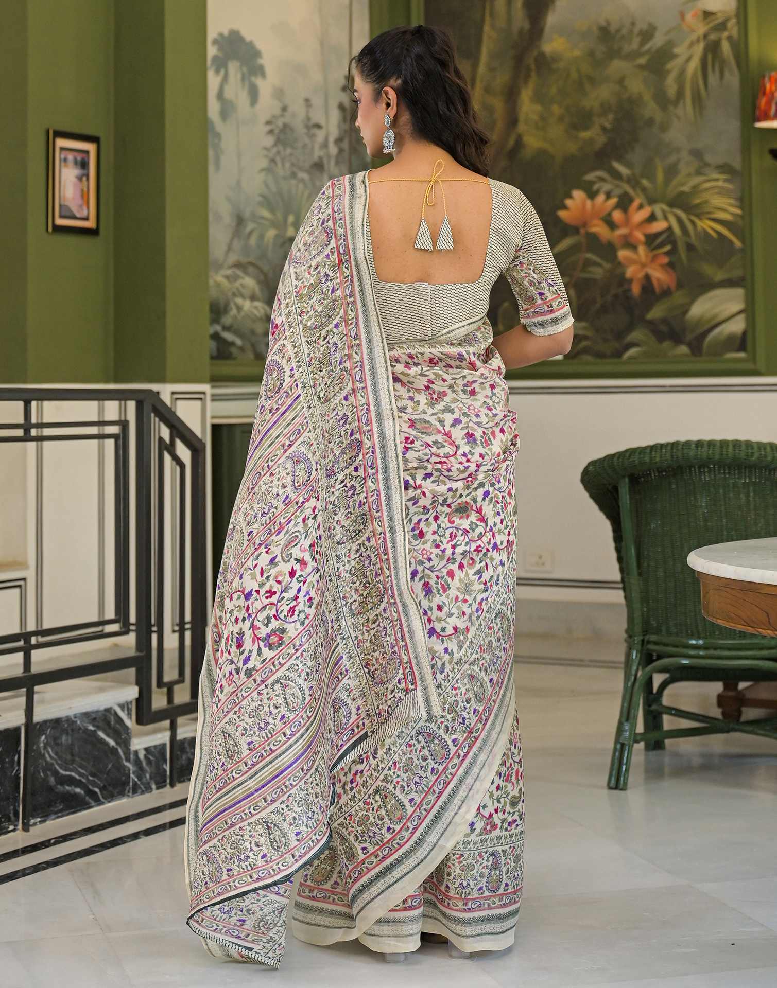 Beige Khadi Printed Saree - Image 6