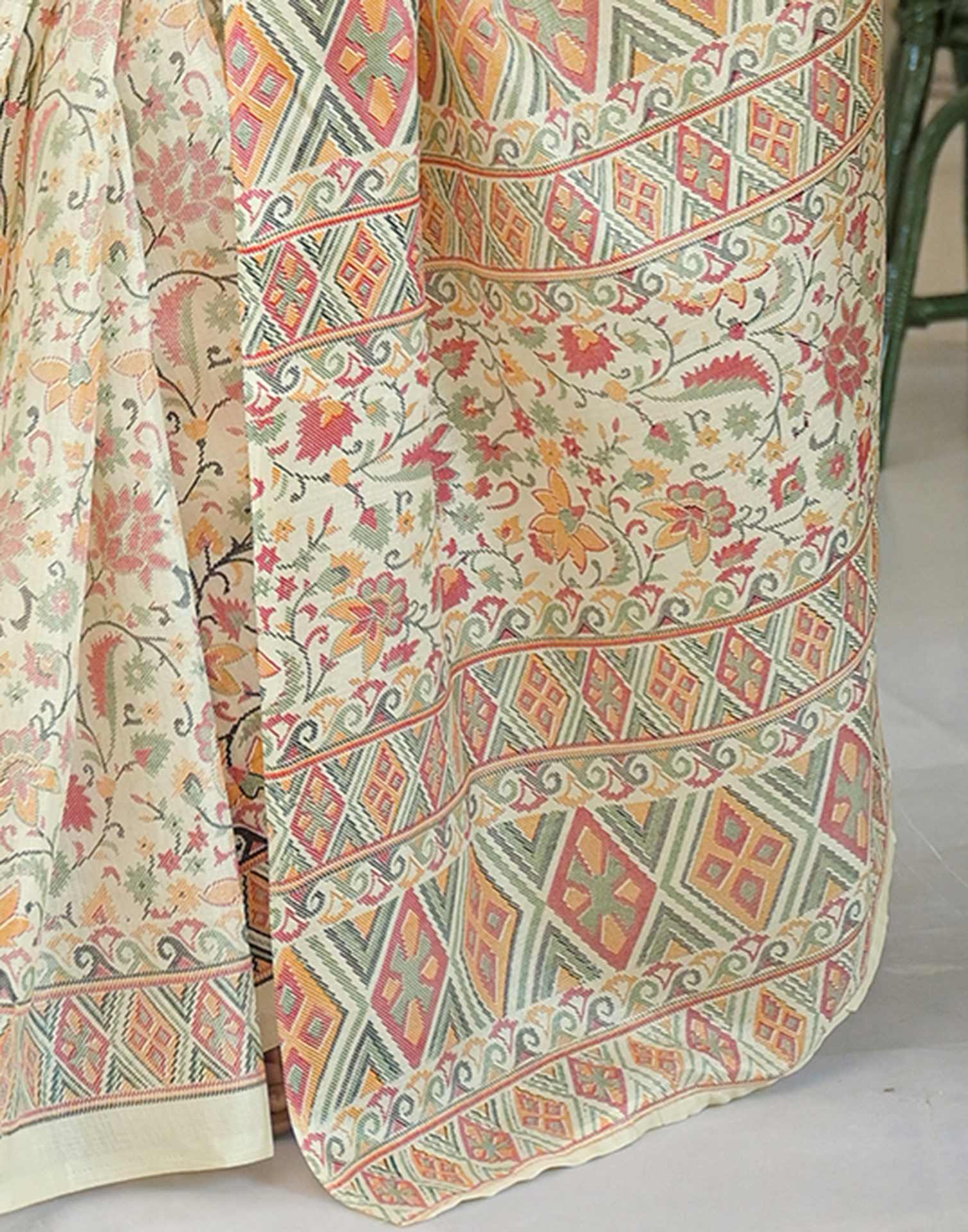 Beige Khadi Printed Saree - Image 8