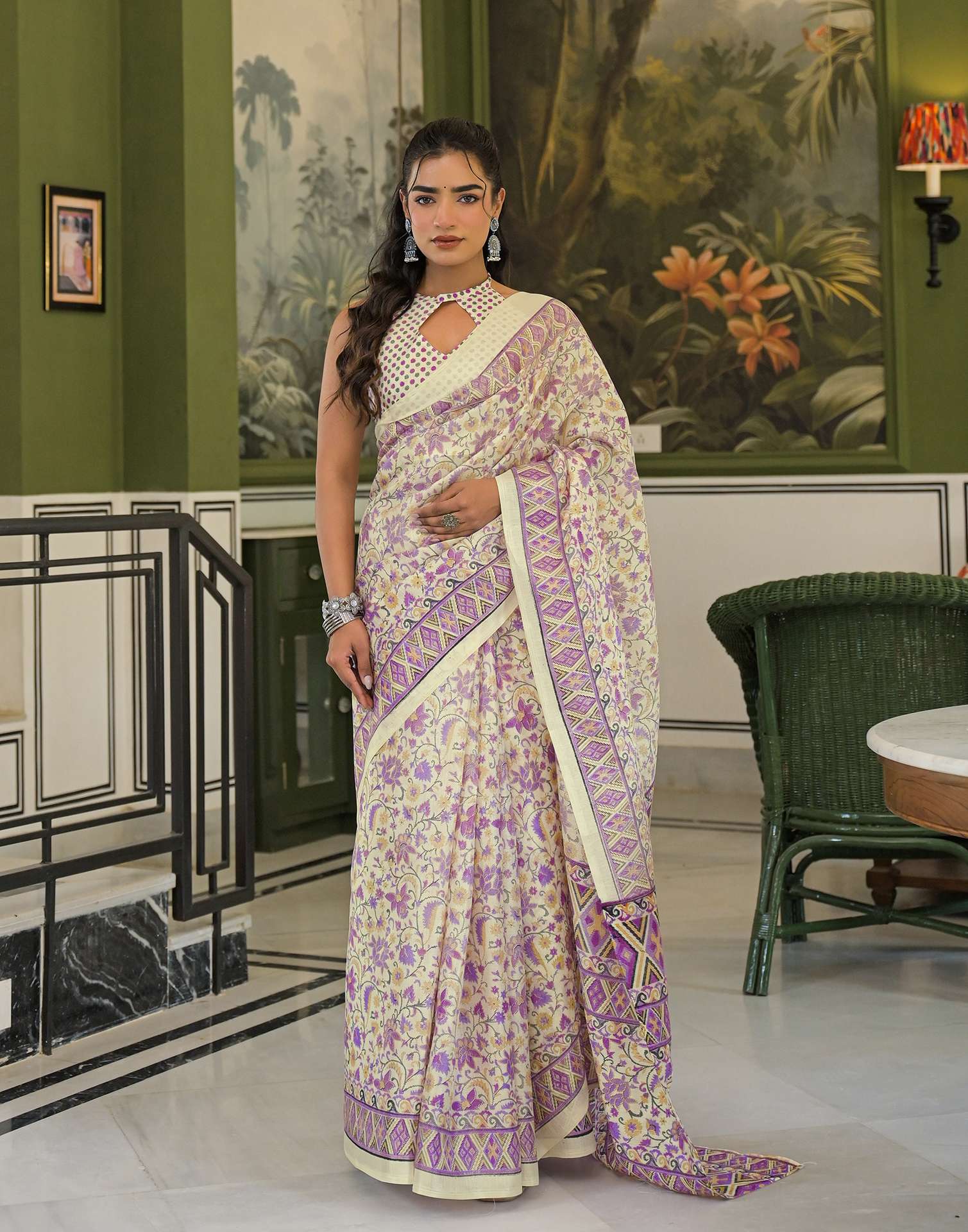 Beige Khadi Printed Saree - Image 2