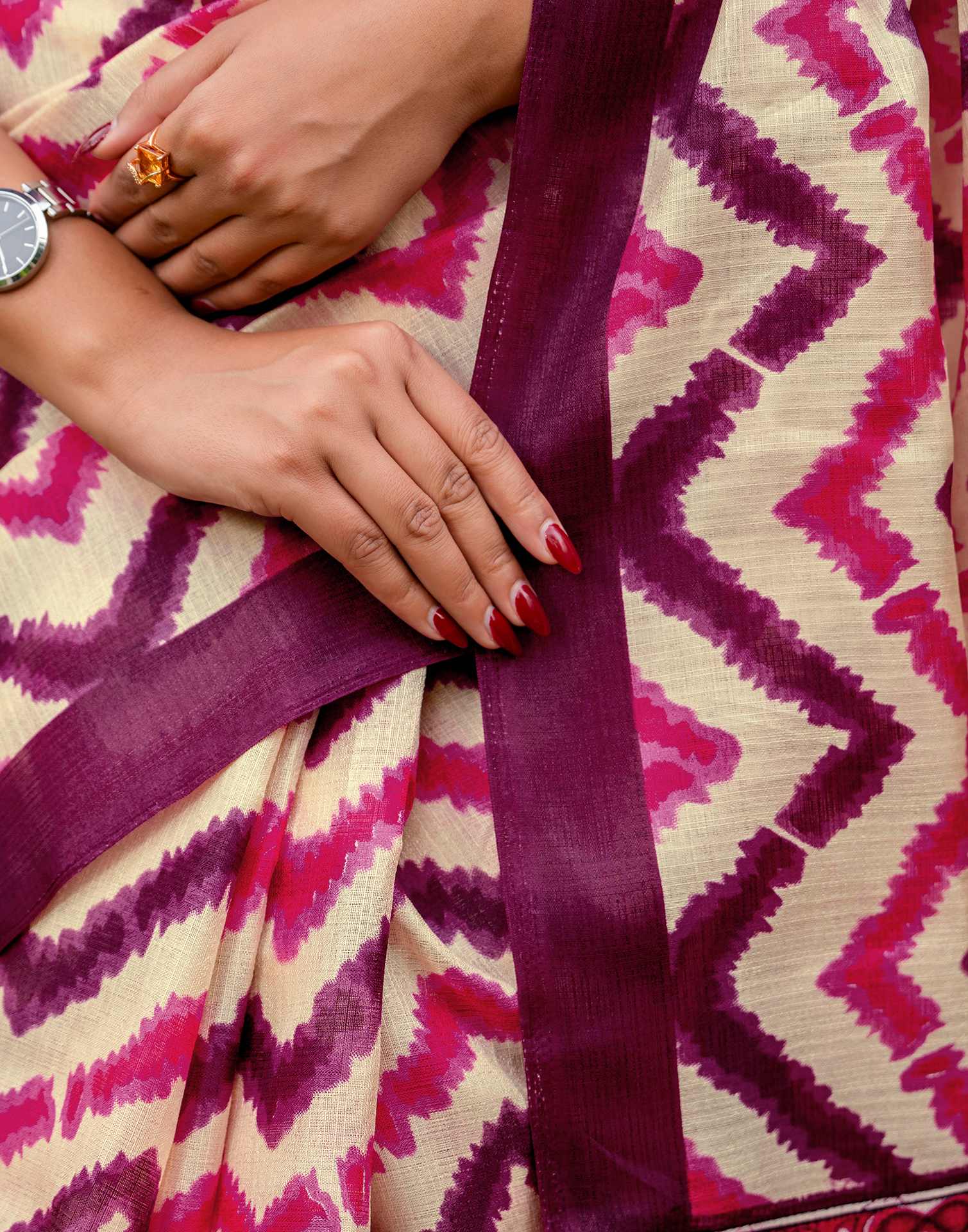 Beige Khadi Printed Saree - Image 10